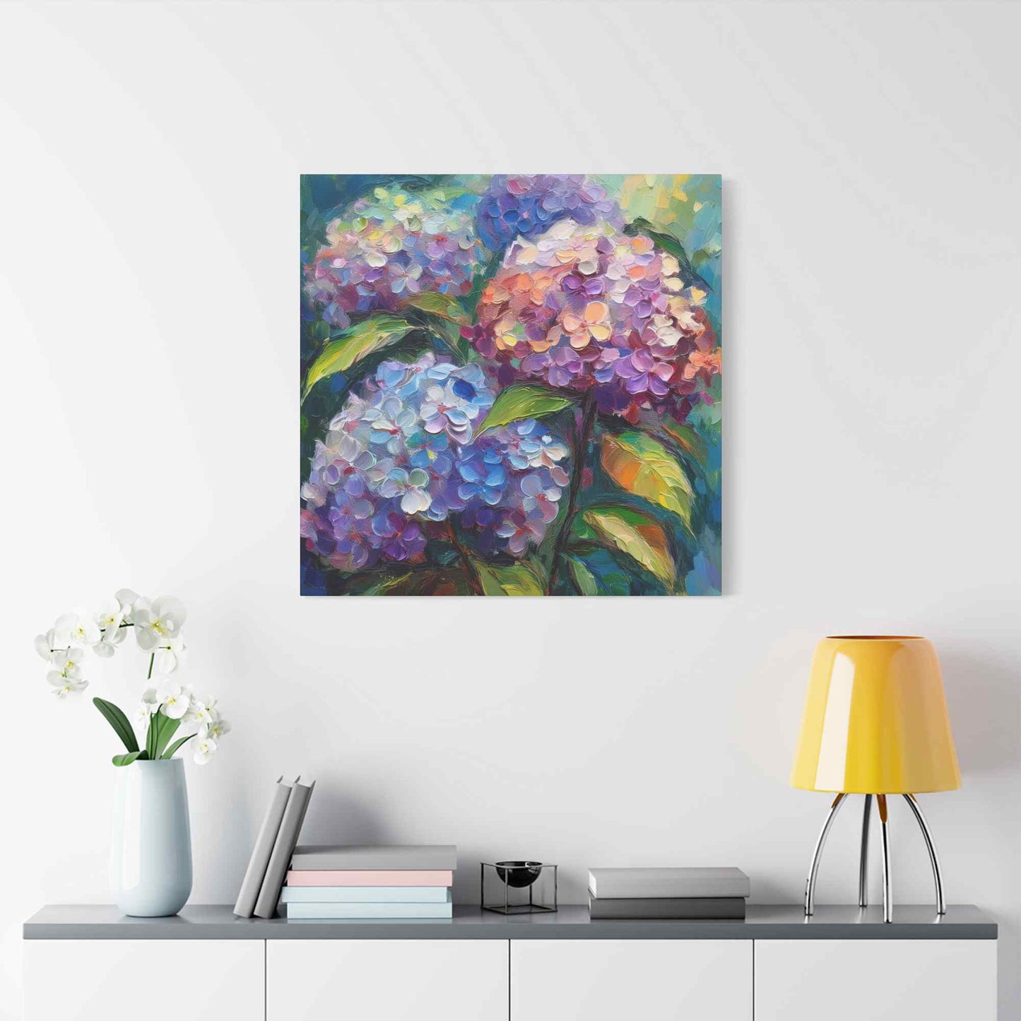 Hydrangeas Print Canvas, Flowers Oil Paint Print 20x20, 24x24, 30x30, 32x32, 36x36, Floral Art Design Print Non-Frame MC-27