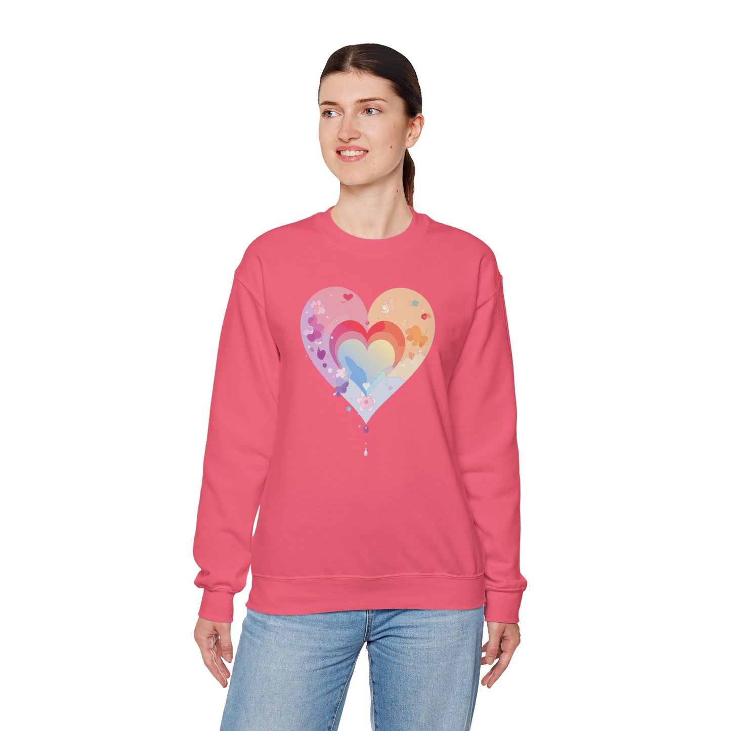 Rainbow Heart Sweatshirt, Floral Heart Sweatshirt, Floral Love Sweatshirt, Valentine's Day Sweatshirt, Rainbow Heart Floral Sweatshirt 114