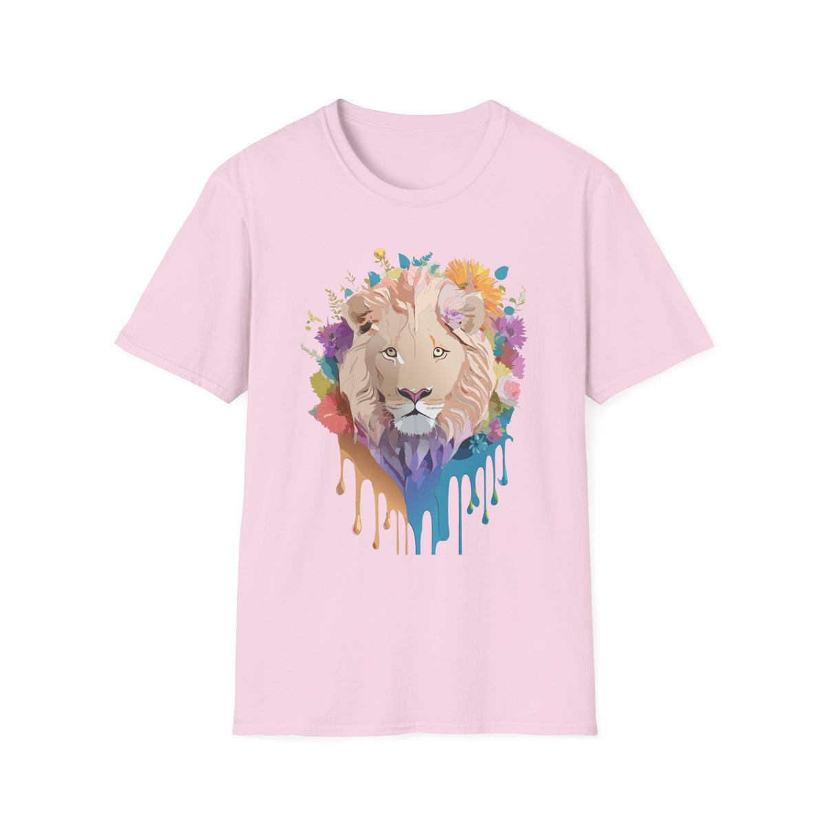 Floral Lion Portrait T-Shirt | Watercolor Drip Mane Tee
