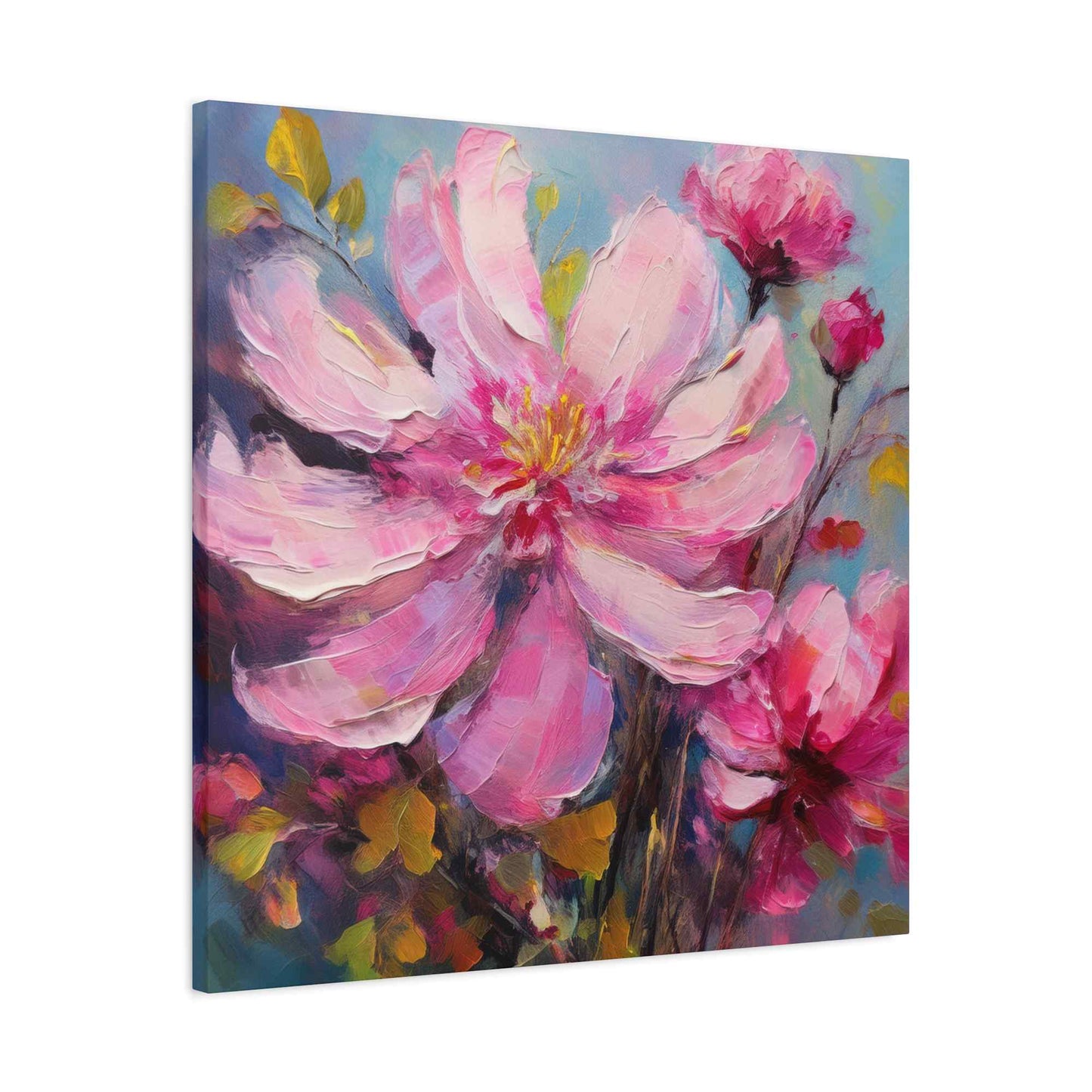 Pink Flowers Print Canvas, Pink Flowers Oil Paint Print 20x20, 24x24, 30x30, 32x32, 36x36, Art Design Print Non-Frame MC-12