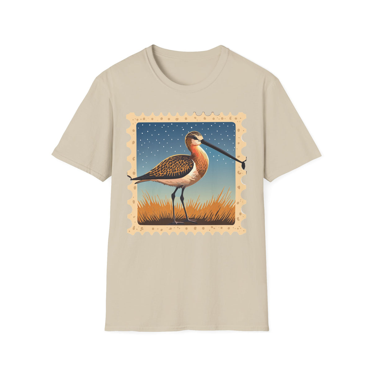 Shorebird Illustration T-Shirt | Vintage Postage Stamp Graphic Tee Unisex 100 Cotton Gildan T-Shirt