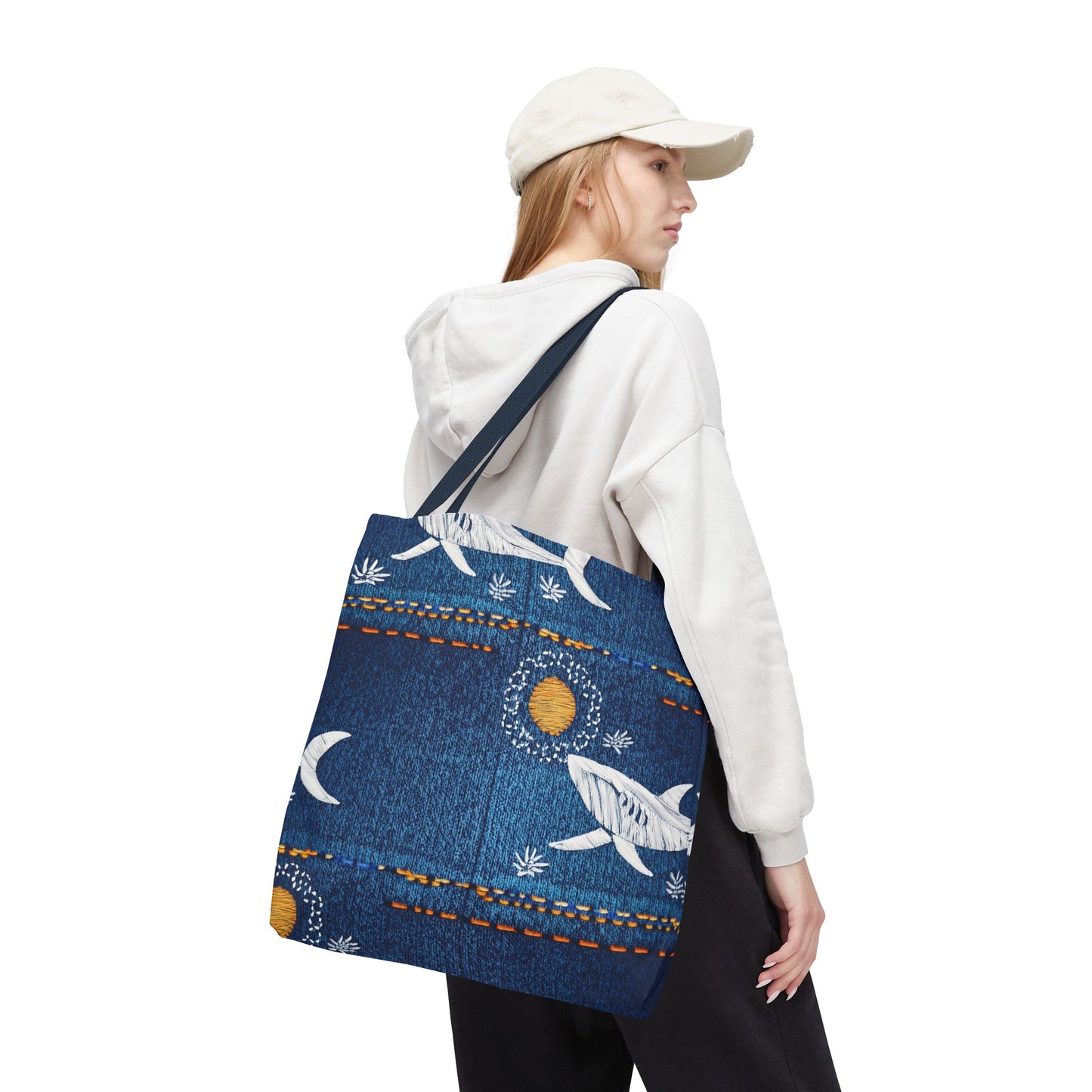 Denim Fabric Imitation Print Unisex Canvas Bag Poly Spun 3 Sizes Tote Bag 182-17