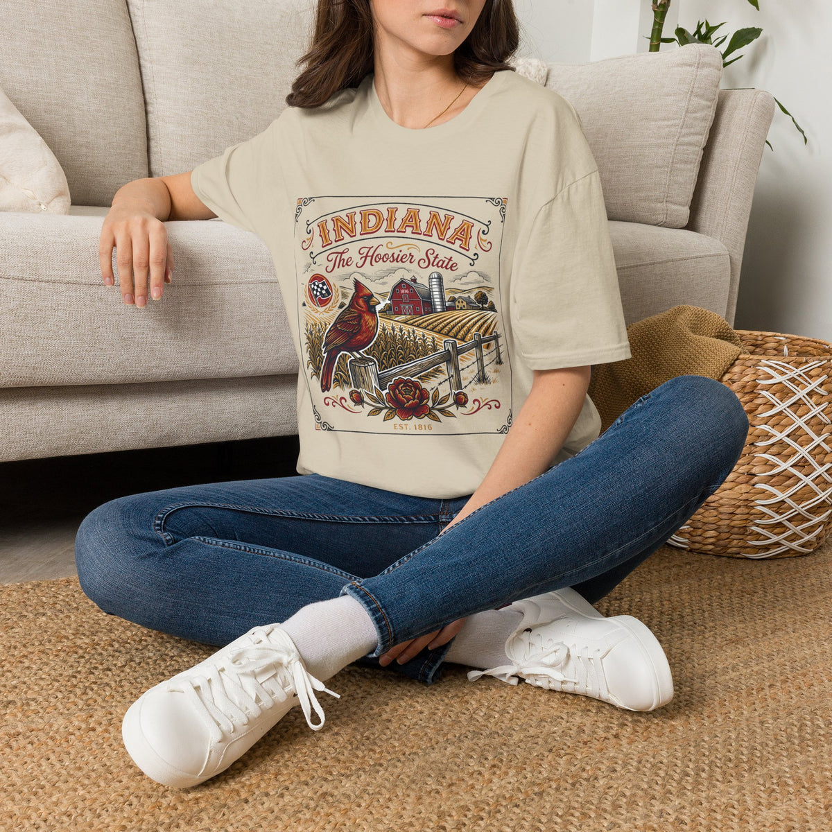 Indiana The Hoosier State T-Shirt — Cardinal Bird Farm Vintage Travel Tourist Graphic Design Unisex 100 Cotton Gildan T-Shirt