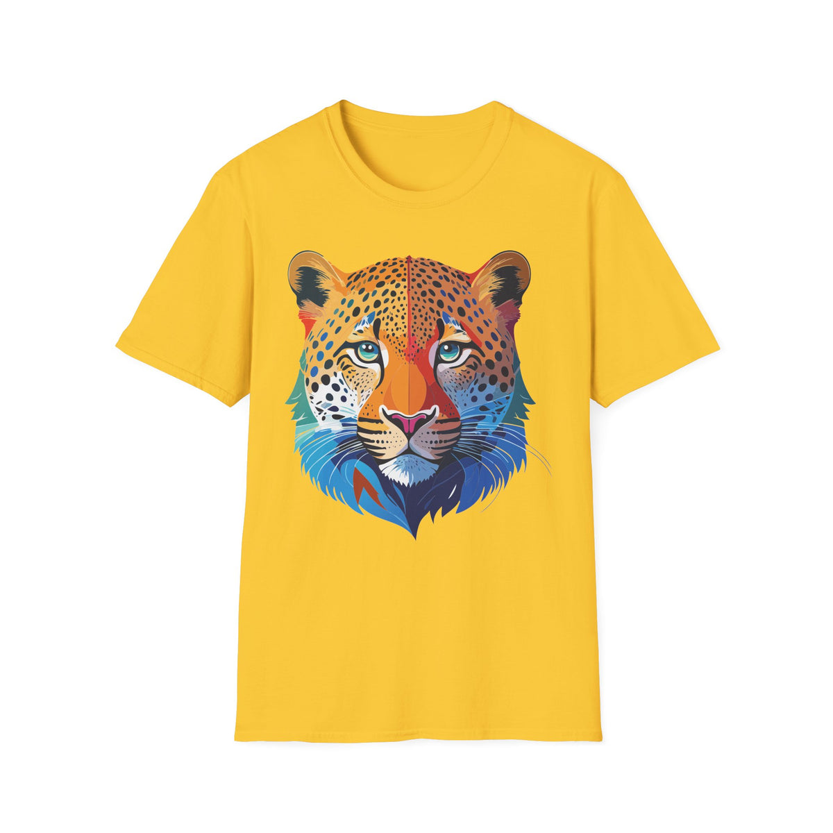 Colorful Leopard Face T-Shirt | Rainbow Big Cat Illustration