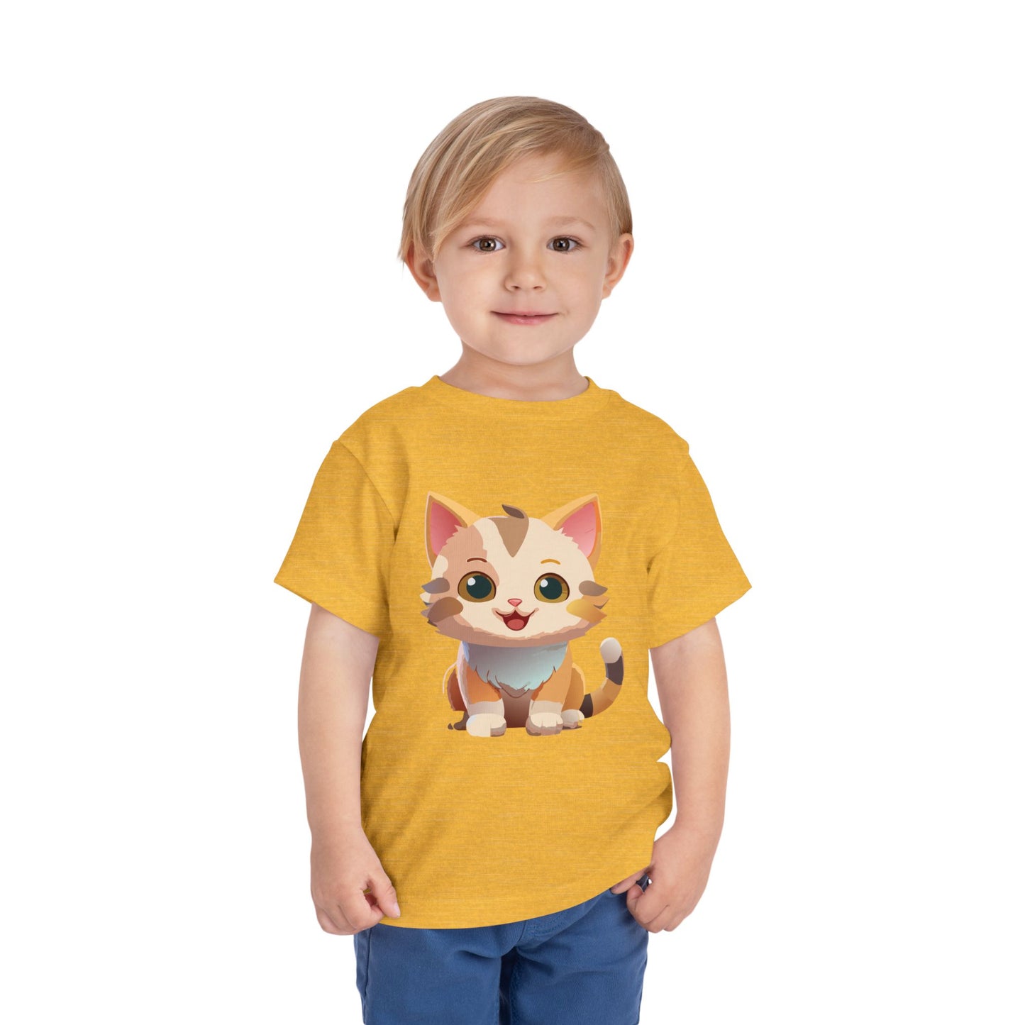 Cute Cat Toddler Short Sleeve Tee - Adorable Kitty Graphic Tee for Kids (2T-5T)