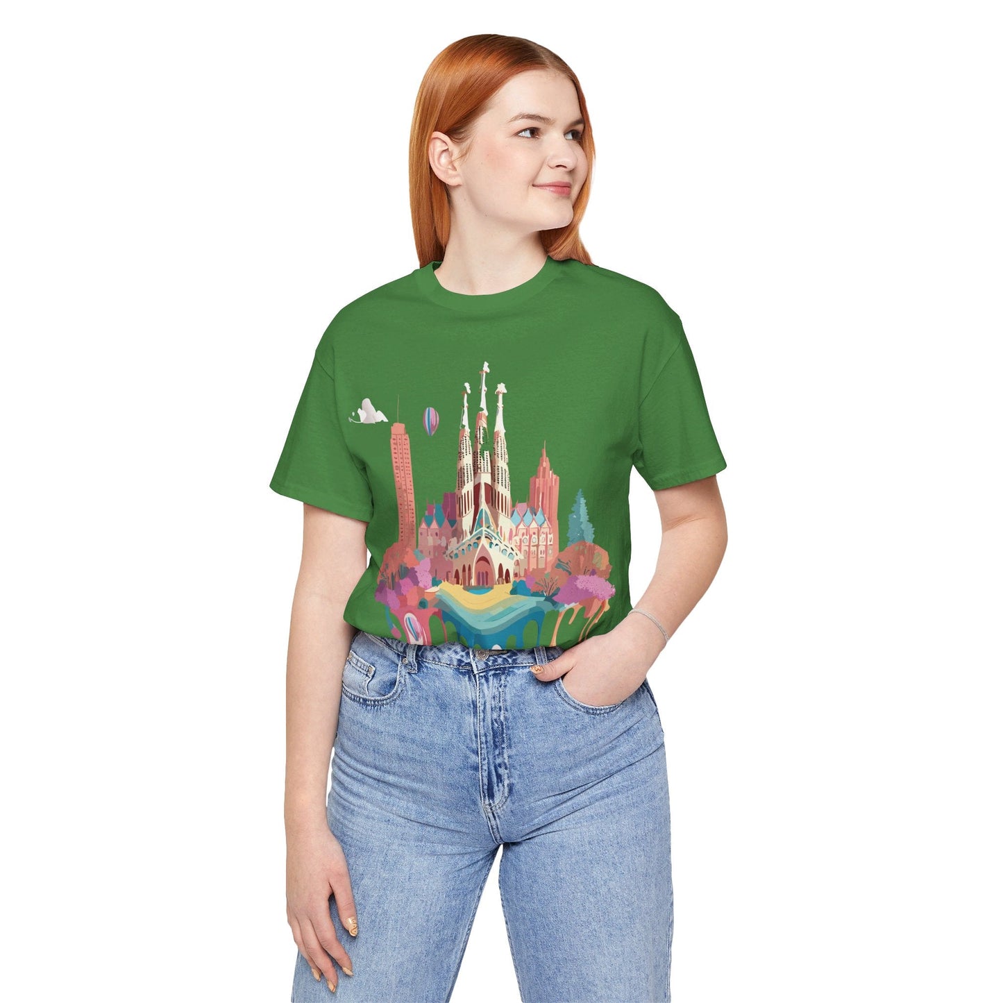 Adelpha Barcelona Themed Graphic Tee Unisex Short Sleeve Art Design For Everyday Comfort