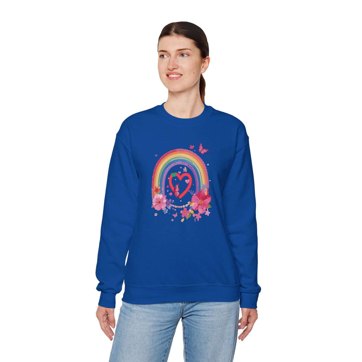 Rainbow Heart Sweatshirt, Floral Heart Sweatshirt, Floral Love Sweatshirt, Valentine's Day Sweatshirt, Rainbow Heart Floral Sweatshirt 112