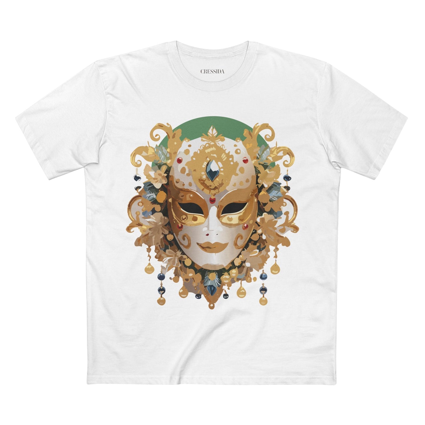Carnival Mask Graphic T-Shirt Unisex 100 Cotton With Antique Gold Art Design Tee 16
