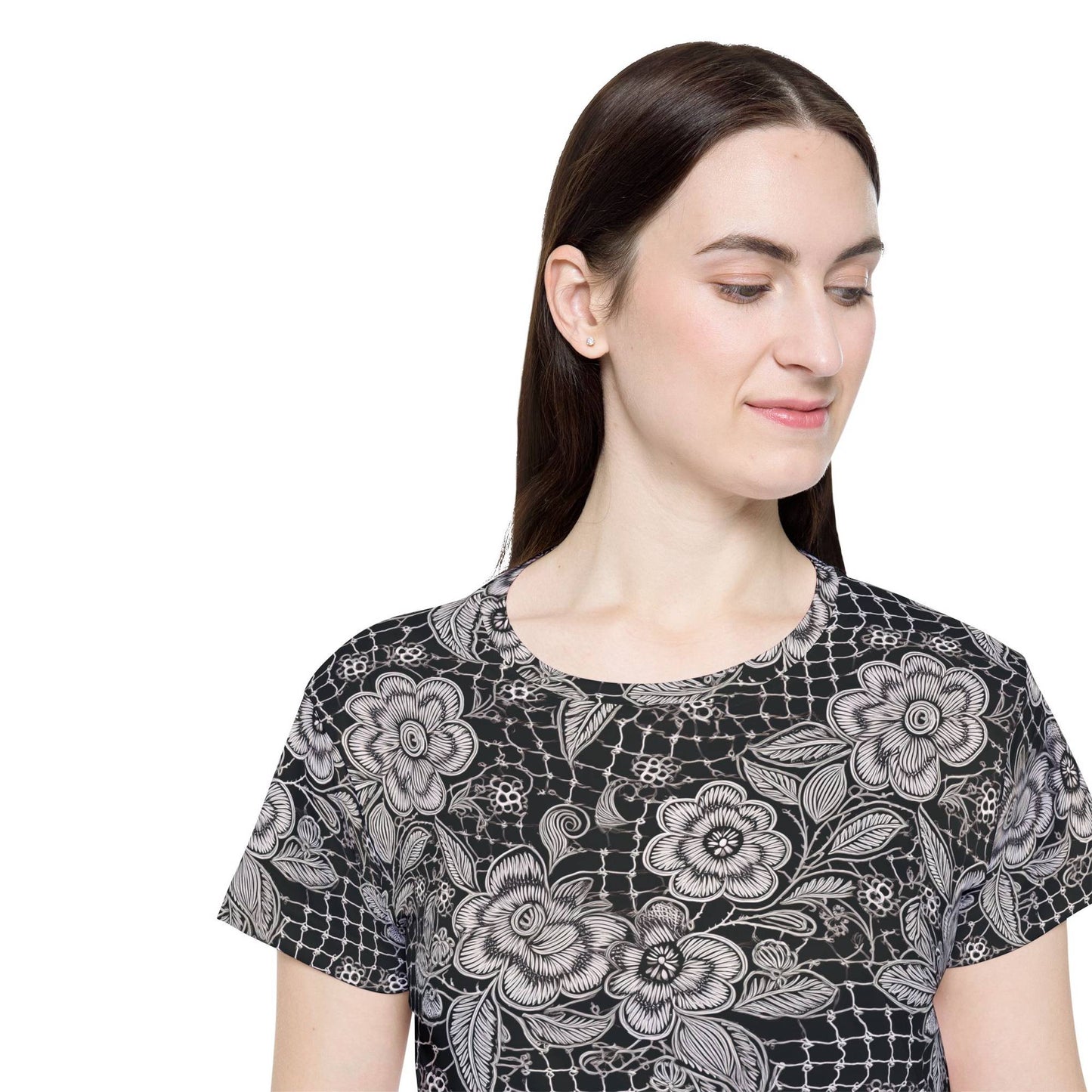 Women Poly T-Shirt with Lace Print 2