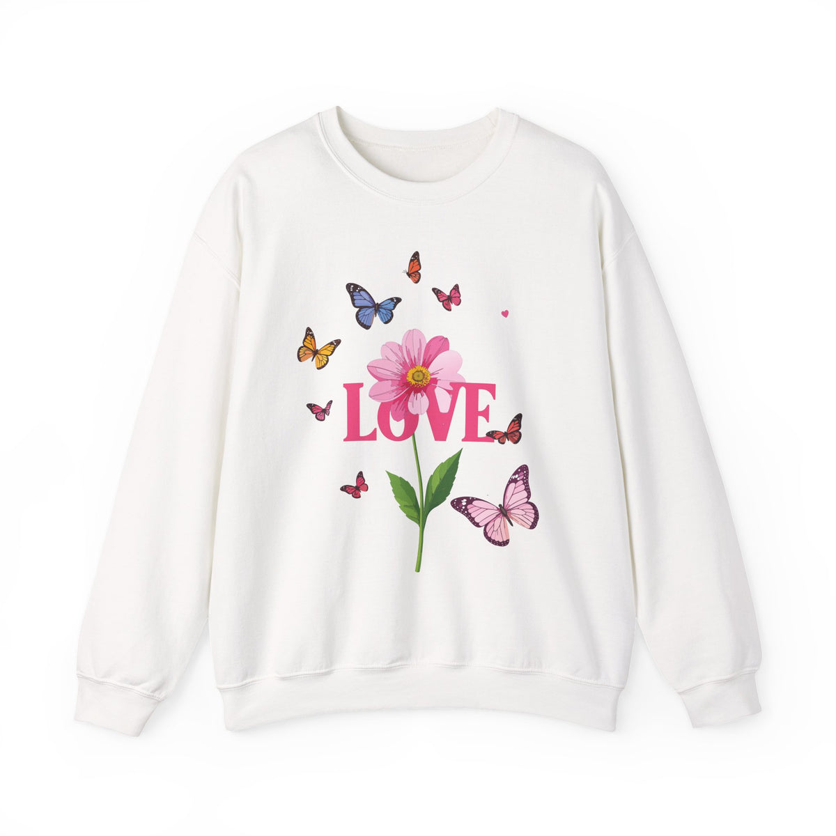 Unisex Floral Love Sweatshirt, Love Floral Sweatshirt, Floral Butterfly Sweatshirt, 50/50 Cotton-Poly Valentine's Day Sweatshirt 01