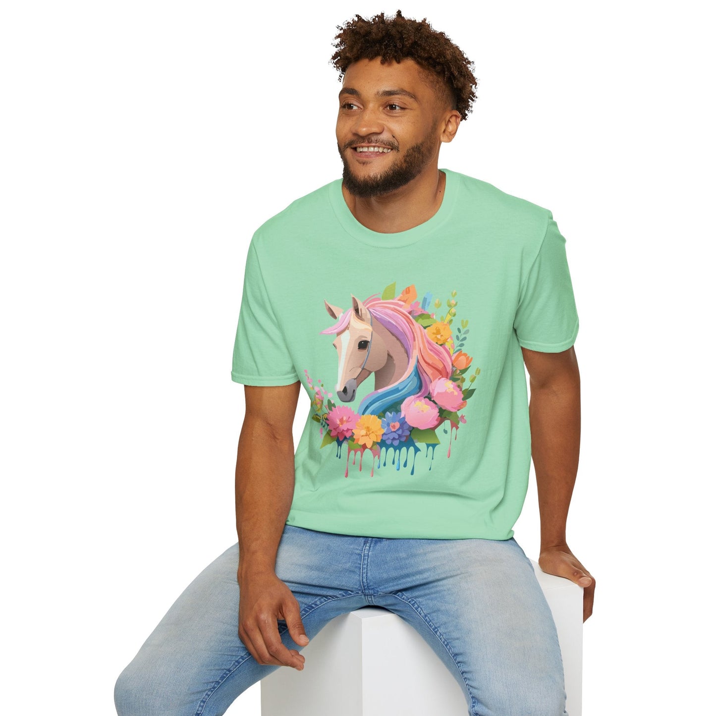 Unisex Horse Shirt Soft Cotton Tee With Animal Artwork Gildan Softstyle