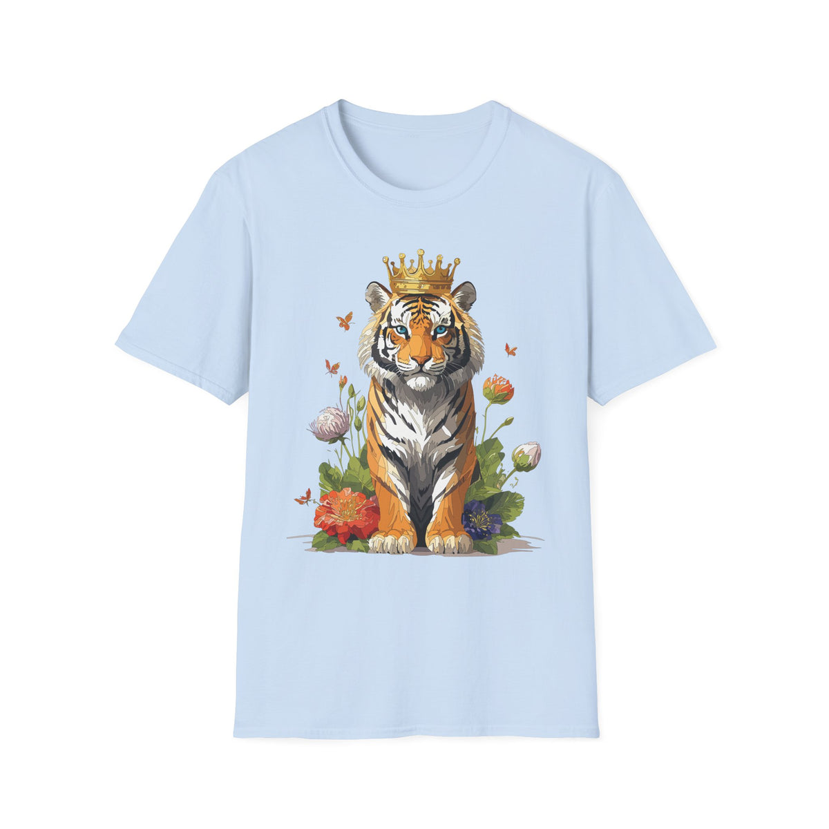 Crowned Tiger Illustration T-Shirt | Royal Wildlife Art - Unisex 100 Cotton Gildan 64000