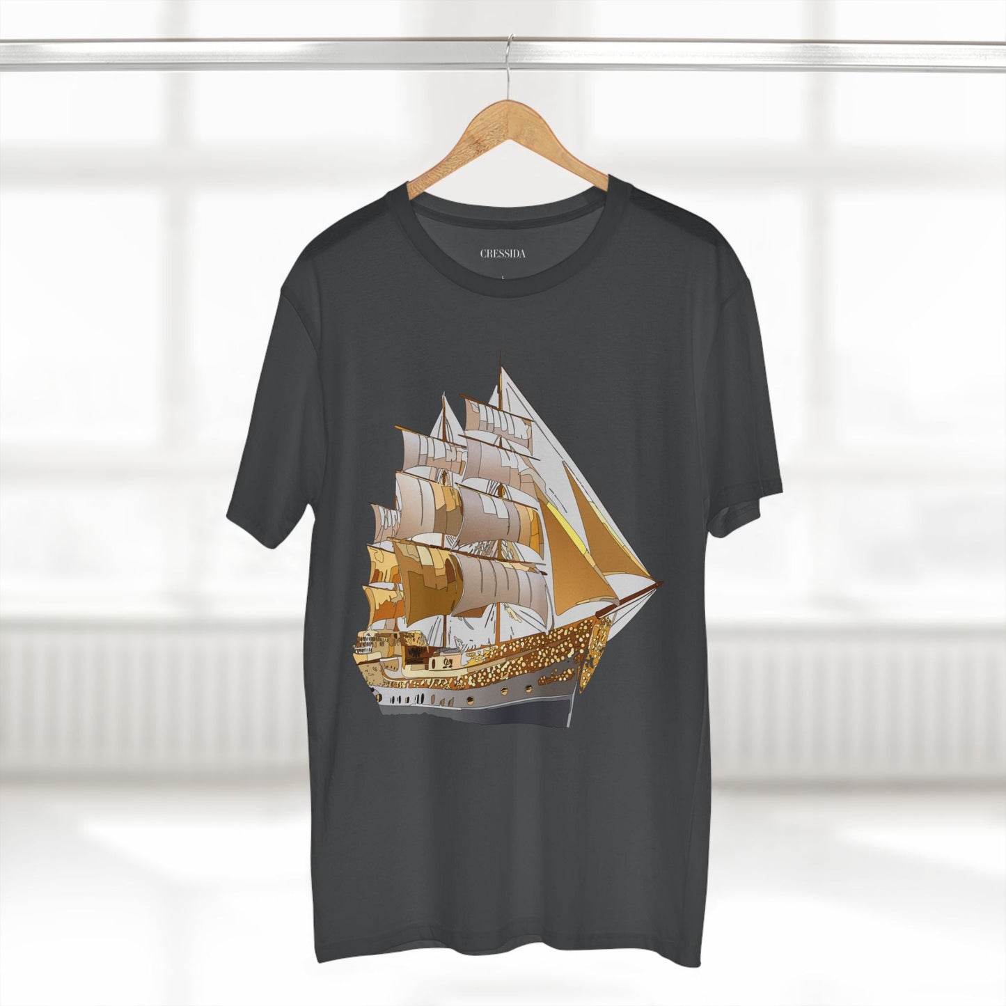 Ship Graphic Unisex 100 Cotton T-Shirt with Gold Frigate Art Design 21