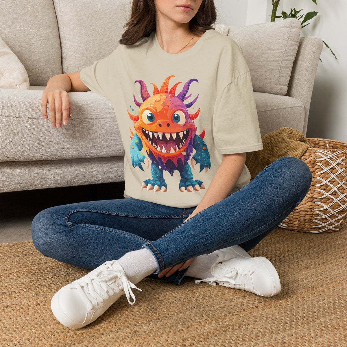 Colorful Cartoon Monster T-Shirt | Cute Spiky Halloween Creature Graphic Design Unisex 100 Cotton Gildan T-Shirt