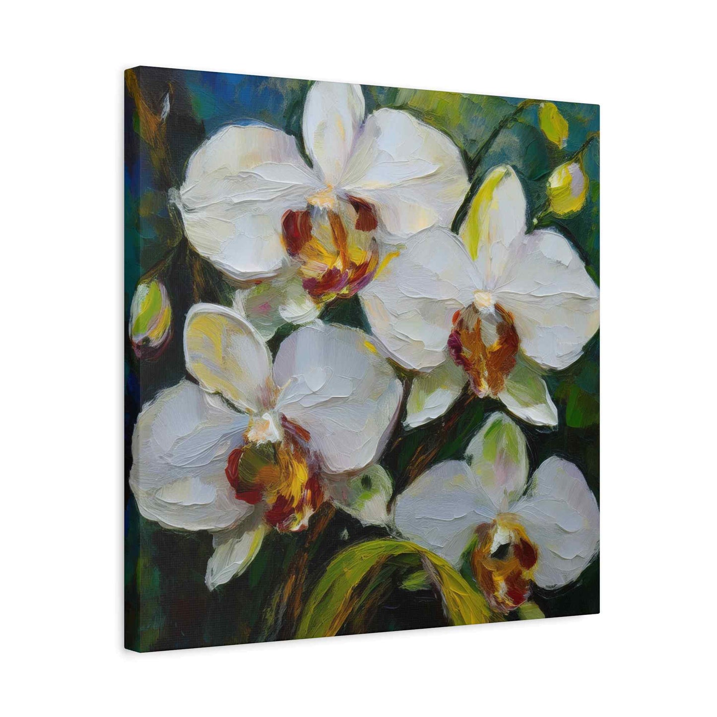 White Orchids Print Canvas, Floral Oil Paint Print 20x20, 24x24, 30x30, 32x32, 36x36 Art Design Pine-Wood Inner Frame MC-136