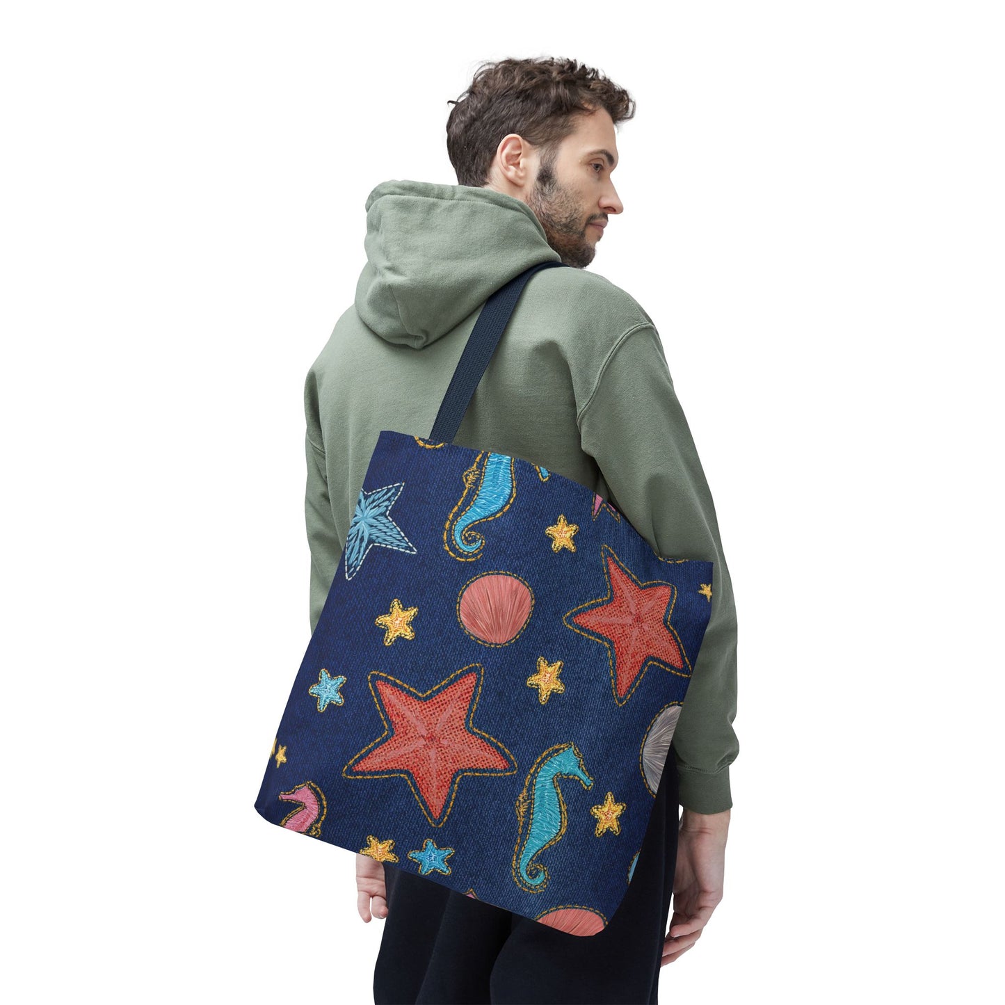 Denim Fabric Imitation Print Unisex Canvas Bag Poly Spun 3 Sizes Tote Bag 182-20