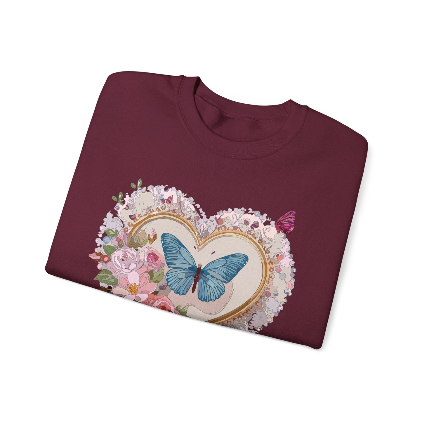 Floral Heart Unisex Crewneck Sweatshirt Valentines Floral Love Gildan 18000 Heavy Blend