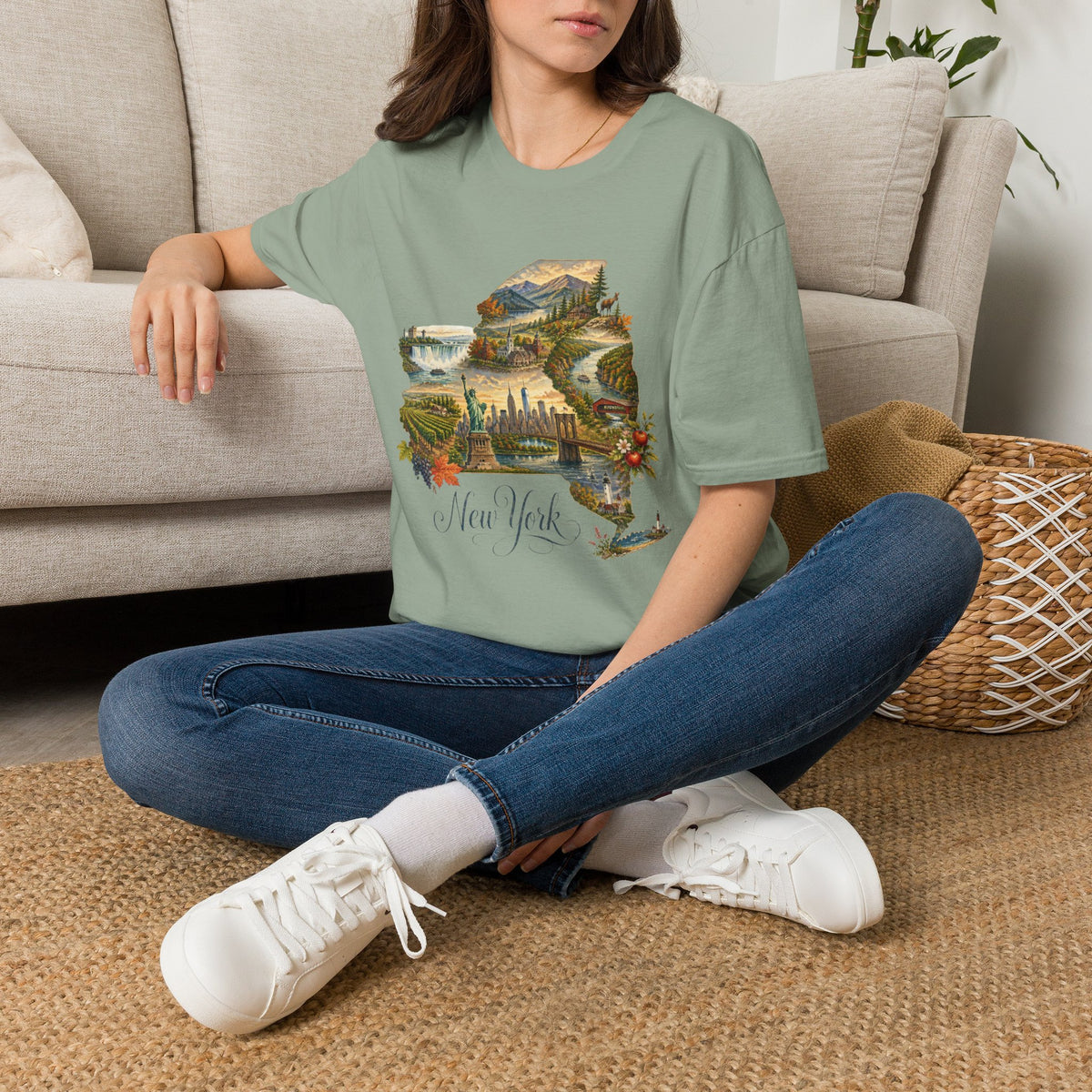 New York State Travel Tourist Graphic Design Unisex 100 Cotton Gildan T-Shirt