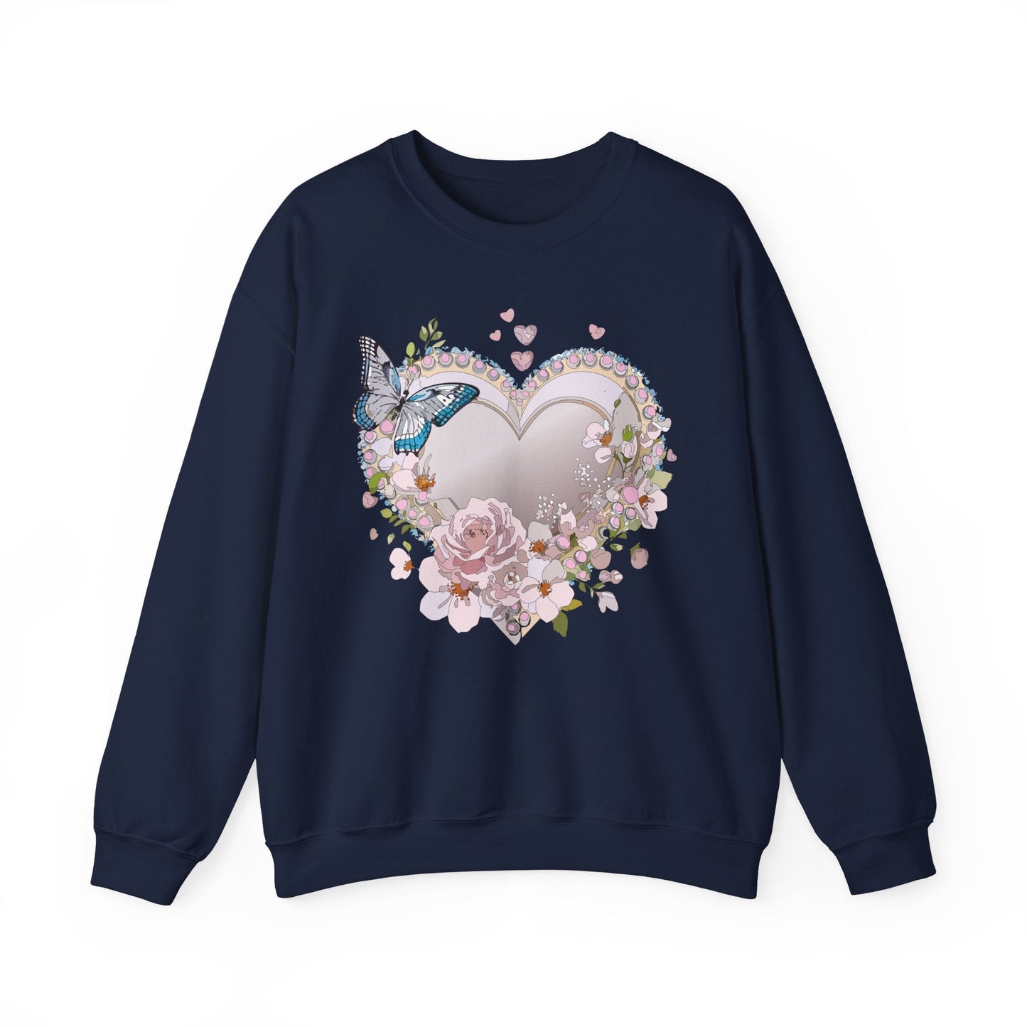 Unisex Floral Heart Sweatshirt For Valentines Day With Floral Love Print Crewneck Heavy Blend