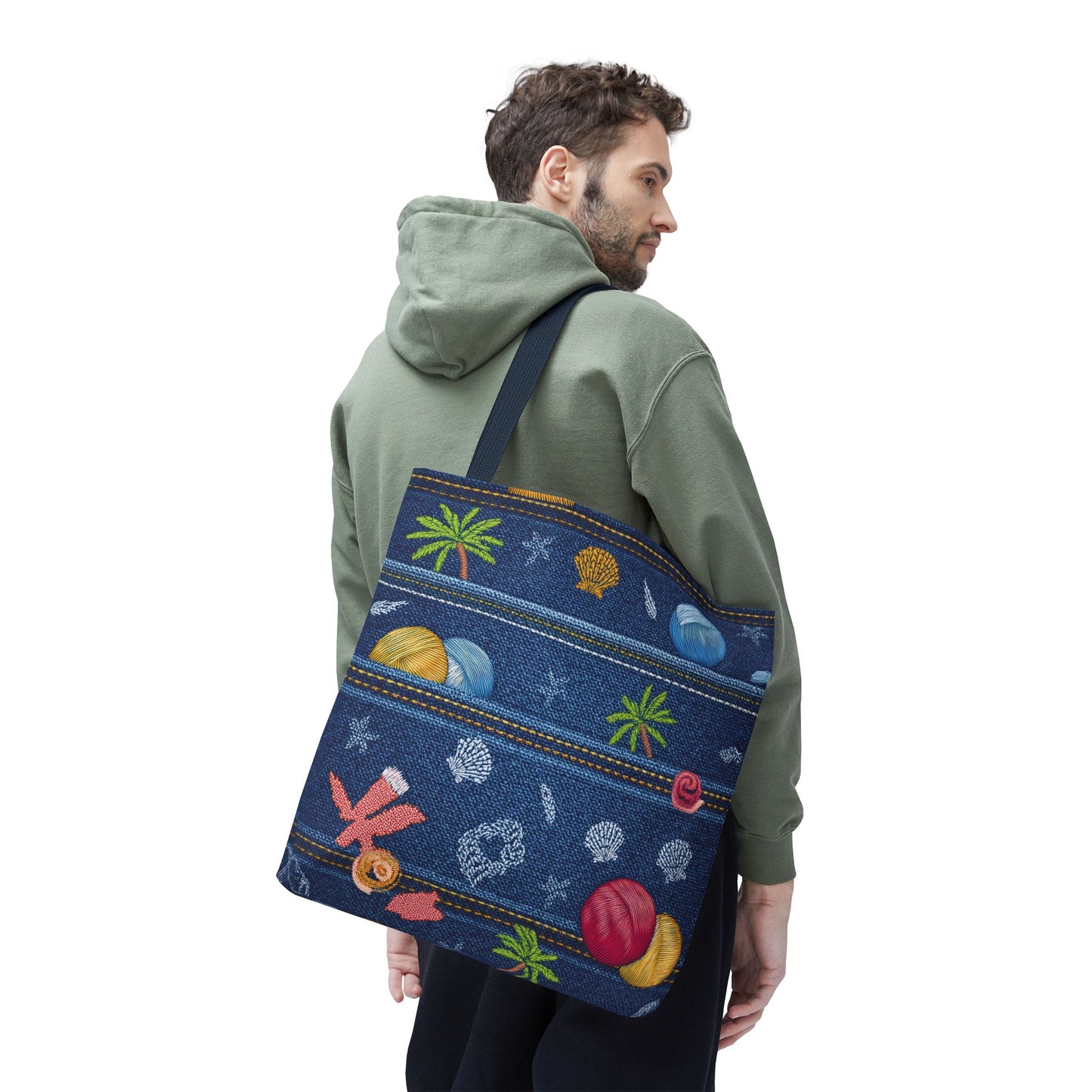 Denim Fabric Imitation Print Unisex Canvas Bag Poly Spun 3 Sizes Tote Bag 182-8