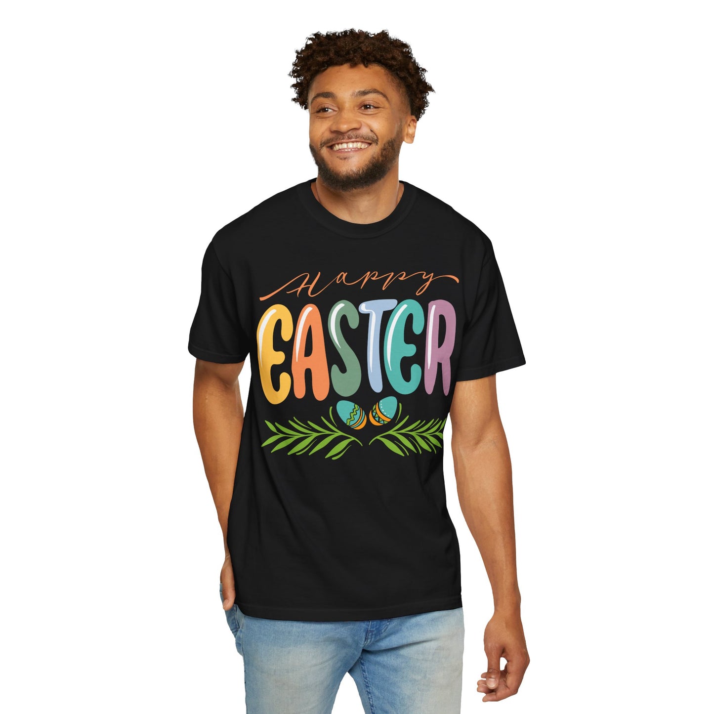 Happy Easter T-Shirt, Tee Shirt with Easter Signature, T Shirt with Easter Prints, Tee Shirt with Easter Design