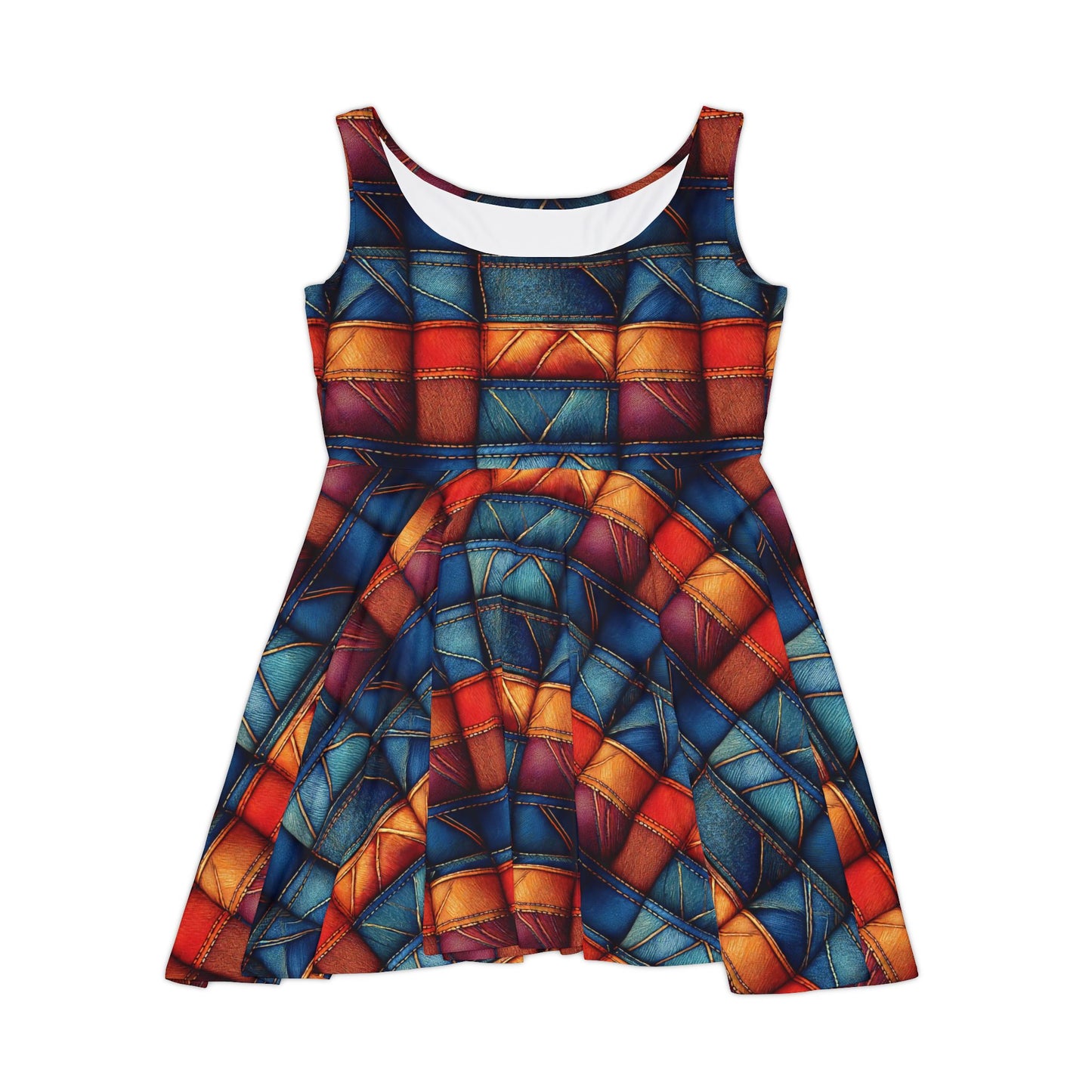 Women Denim Print Skater Dress, Denim Print Poly-Span Dress - 6