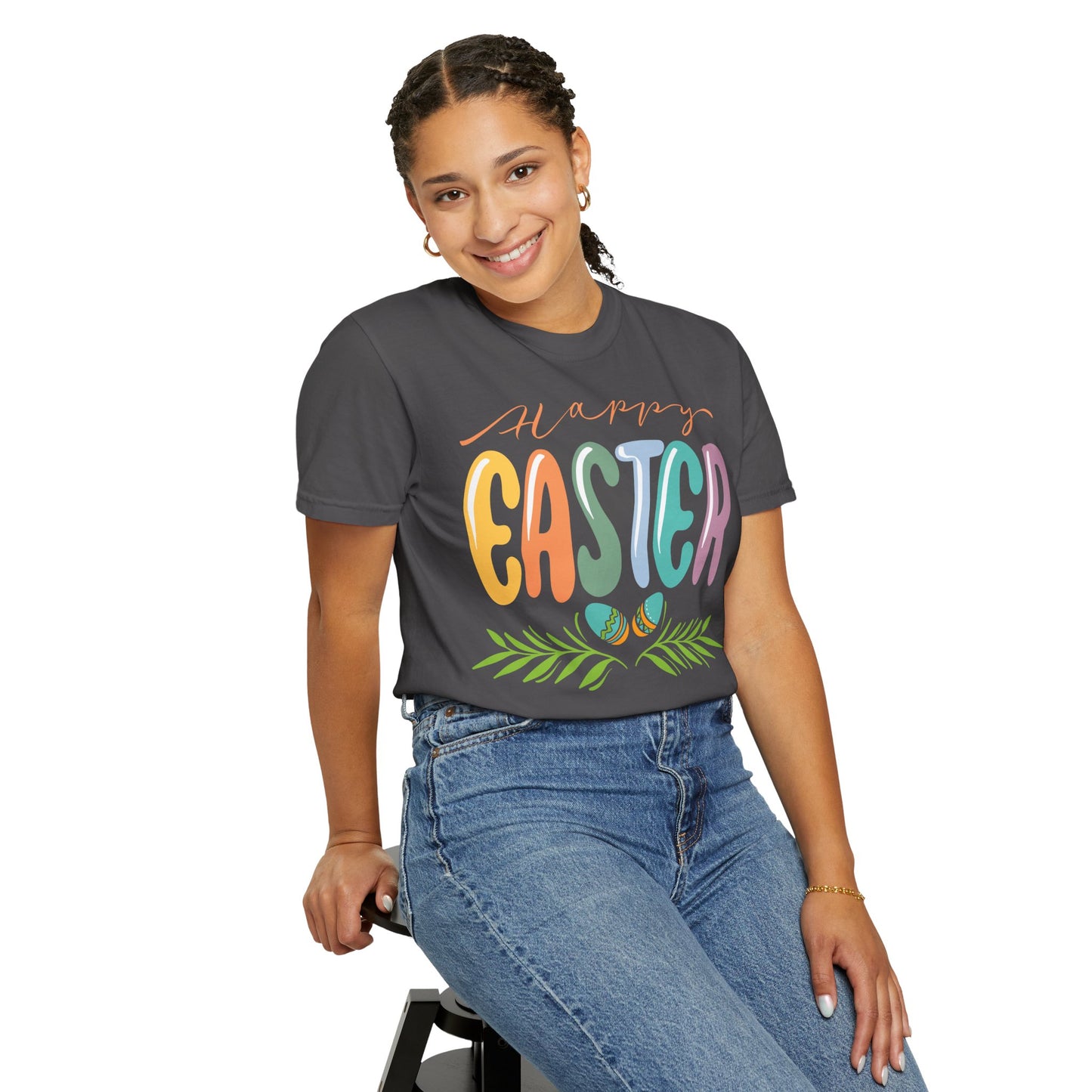 Happy Easter T-Shirt, Tee Shirt with Easter Signature, T Shirt with Easter Prints, Tee Shirt with Easter Design