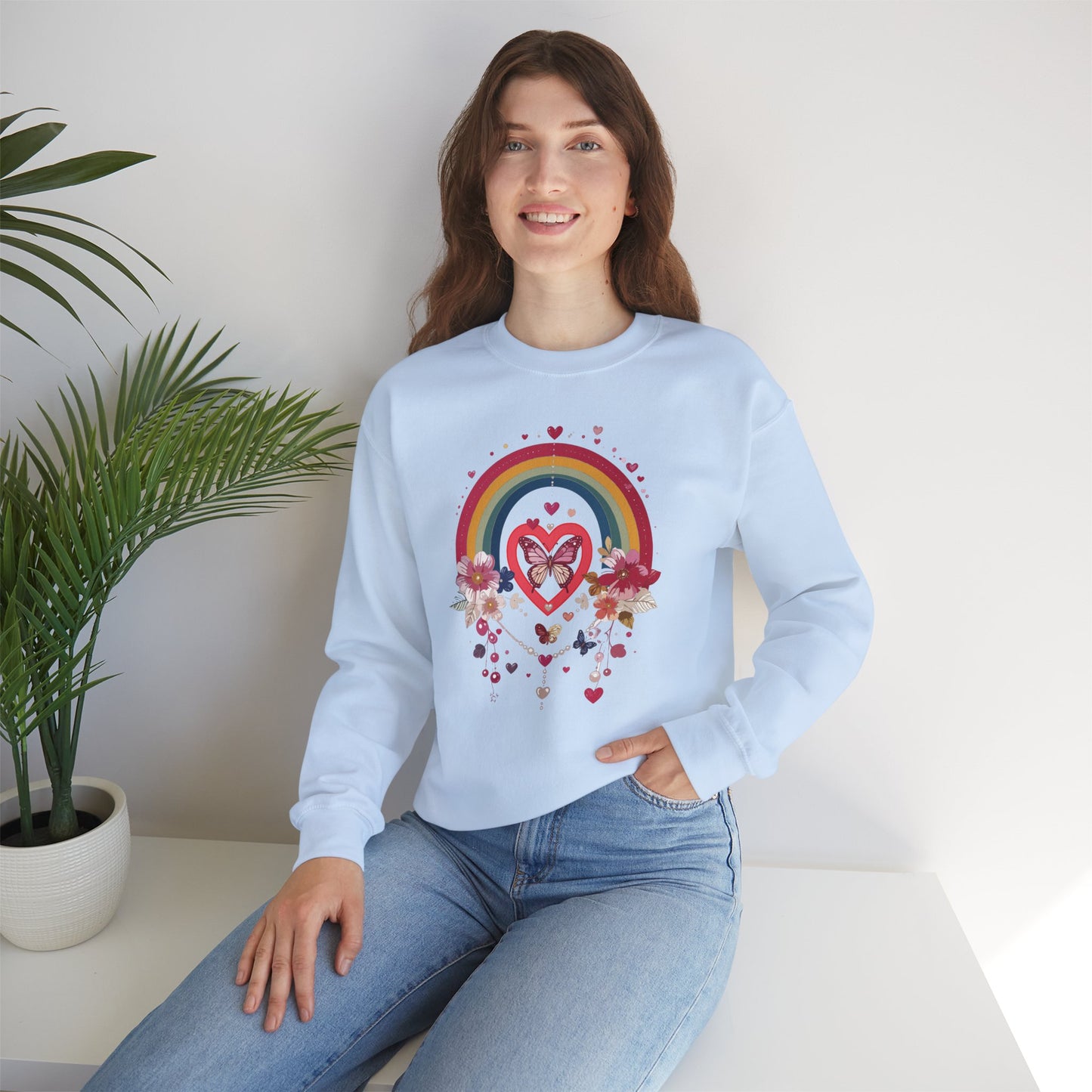 Rainbow Heart Sweatshirt, Floral Heart Sweatshirt, Floral Love Sweatshirt, Valentine's Day Sweatshirt, Rainbow Heart Floral Sweatshirt 113
