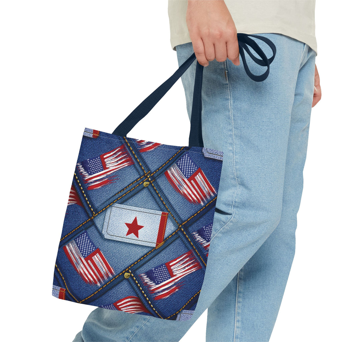 4th of July Graphic Denim Fabric Imitation Print Unisex Canvas Bag Poly Spun 3 Sizes Tote Bag 200-7