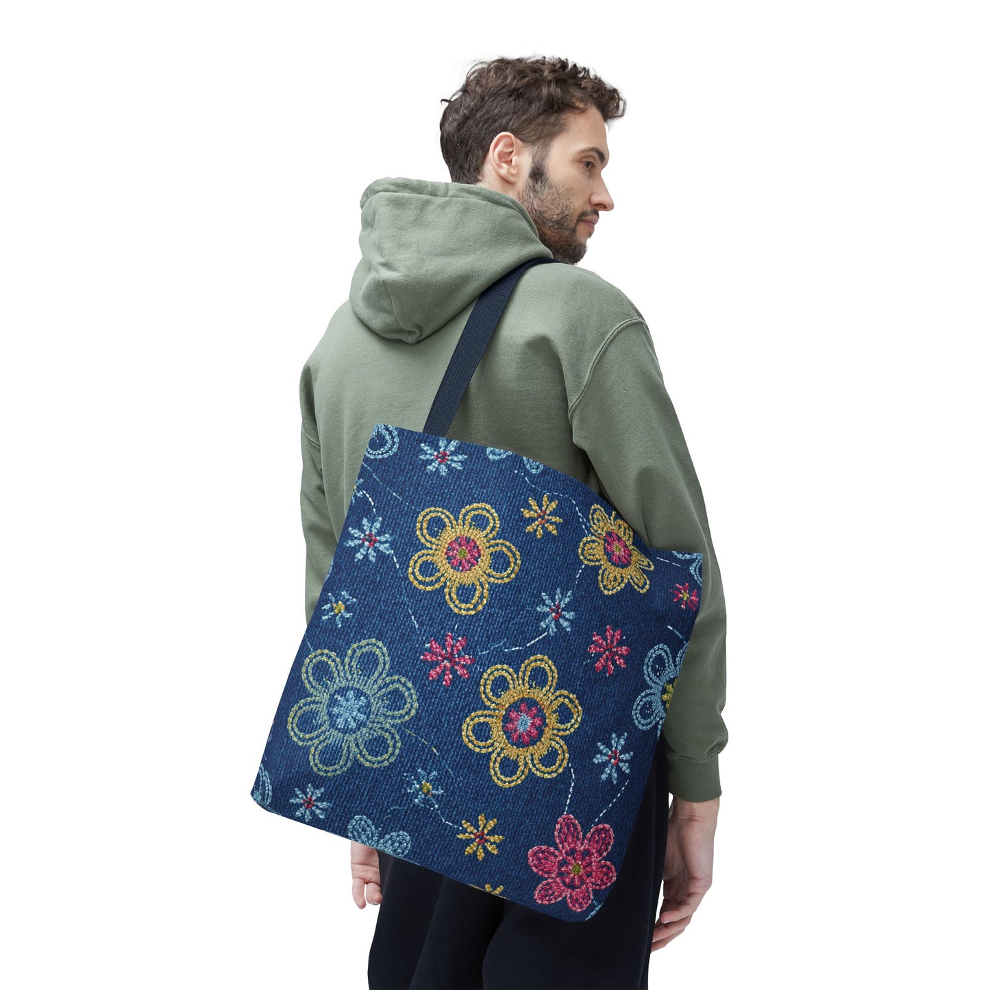 Denim Fabric Imitation Print Unisex Canvas Bag Poly Spun 3 Sizes Tote Bag 156