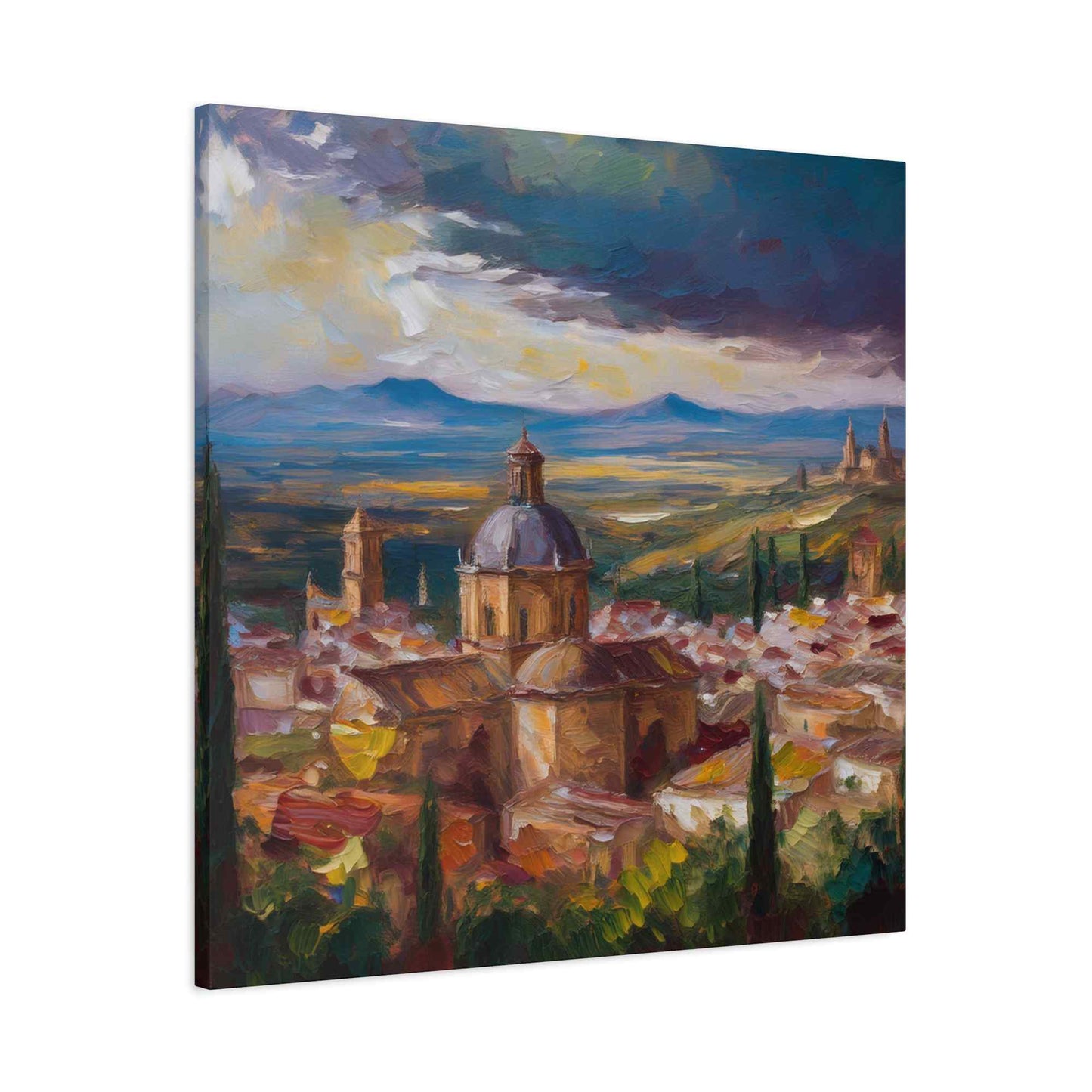 Spanish City Print Canvas, Oil Paint Print 20x20, 24x24, 30x30, 32x32, 36x36 Art Design Print Pine-Wood Inner Frame MC-56