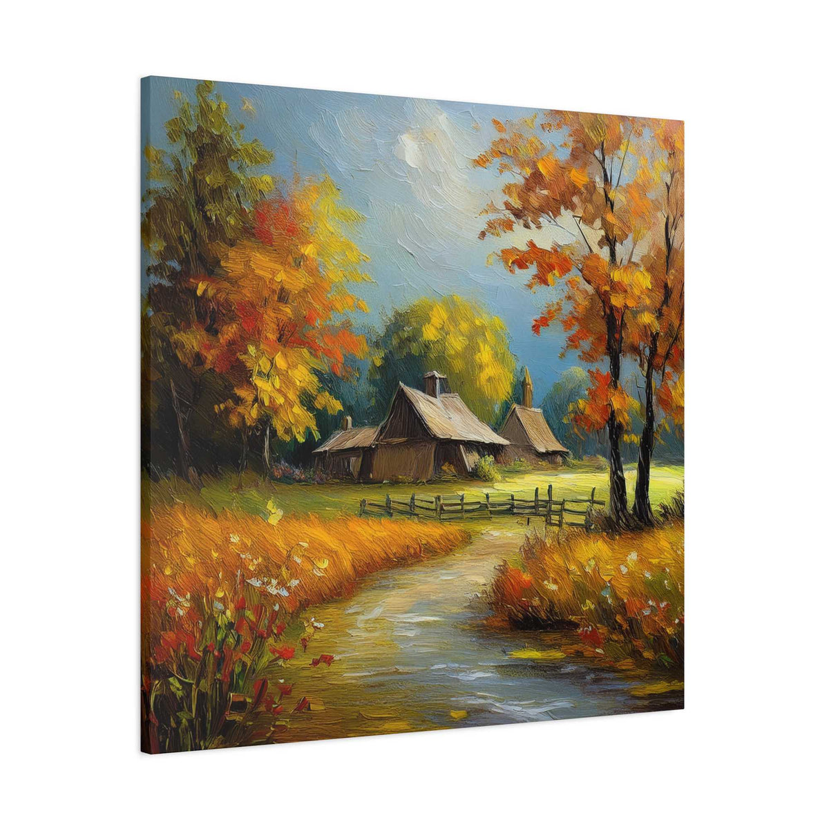 Countryside Fall Print Canvas, Oil Paint Print 20x20, 24x24, 30x30, 32x32, 36x36 Art Design Pine-Wood Inner Frame MC-105