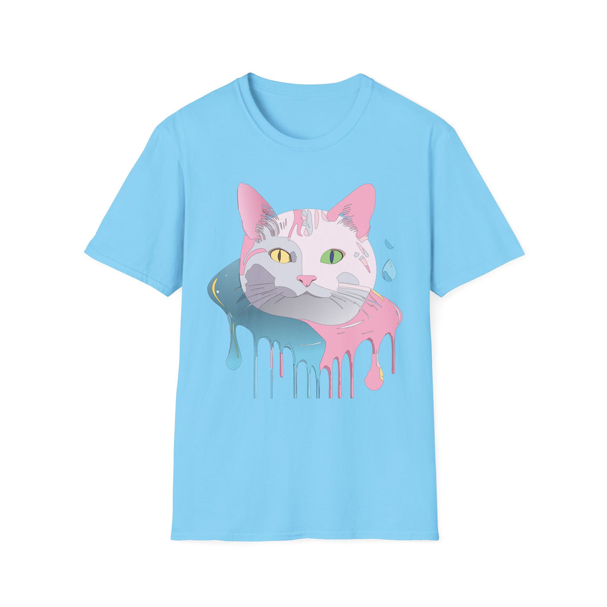 Colorful Drip Cat Artwork T-Shirt | Heterochromatic Eyes, Painterly Design