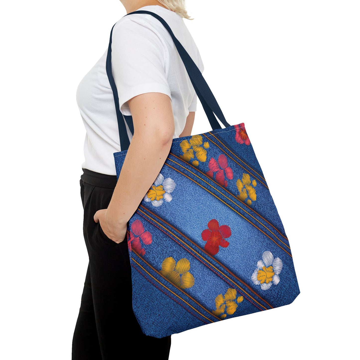 Denim Fabric Imitation Print Unisex Canvas Bag Poly Spun 3 Sizes Tote Bag 135