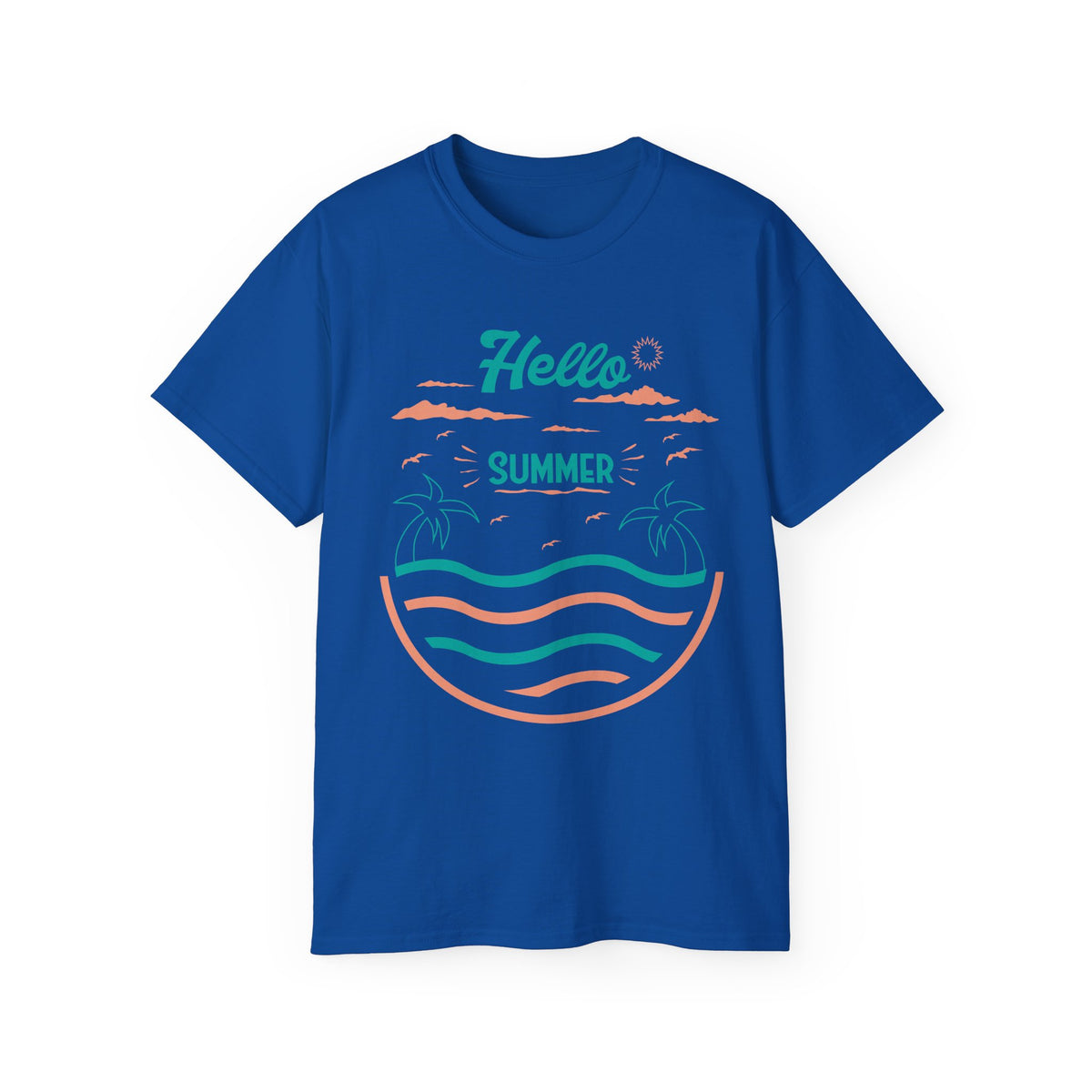 Hello Summer Beach Waves T-Shirt | Palm Tree Sunset Tee