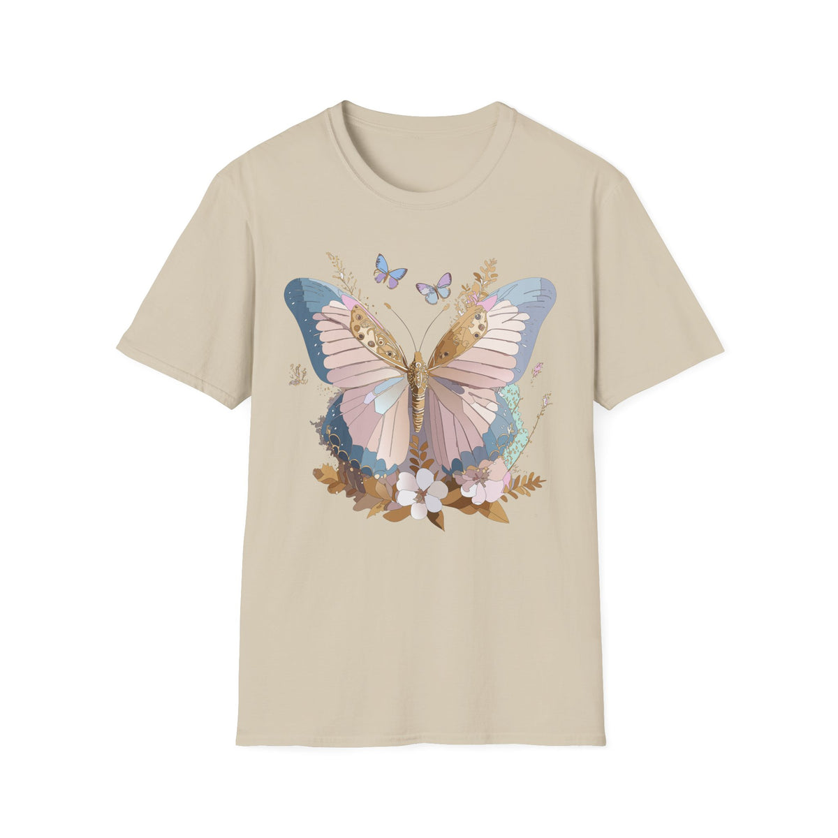 Butterfly Floral T-Shirt — Pastel Garden Wings Graphic Design Unisex 100 Cotton Gildan T-Shirt