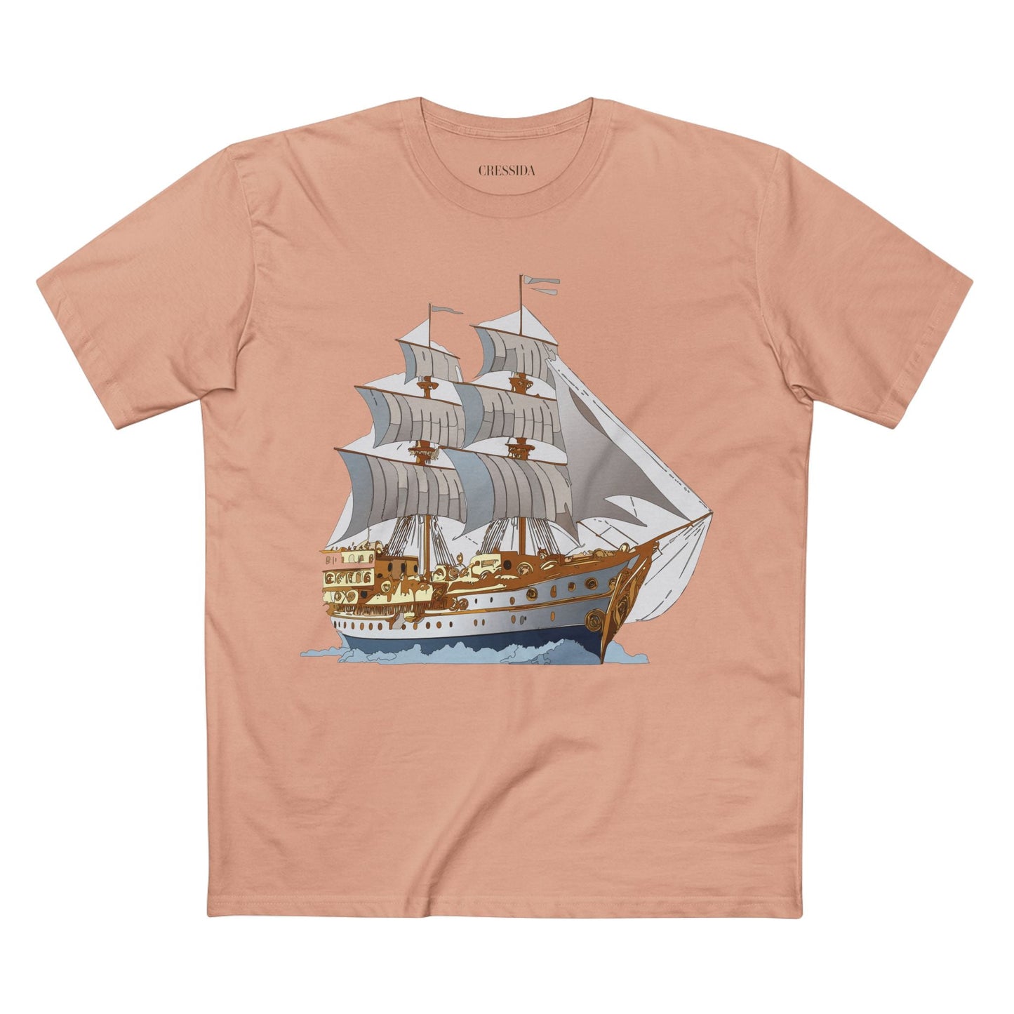Ship Graphic Unisex 100 Cotton T-Shirt with Gold Frigate Art Design 12