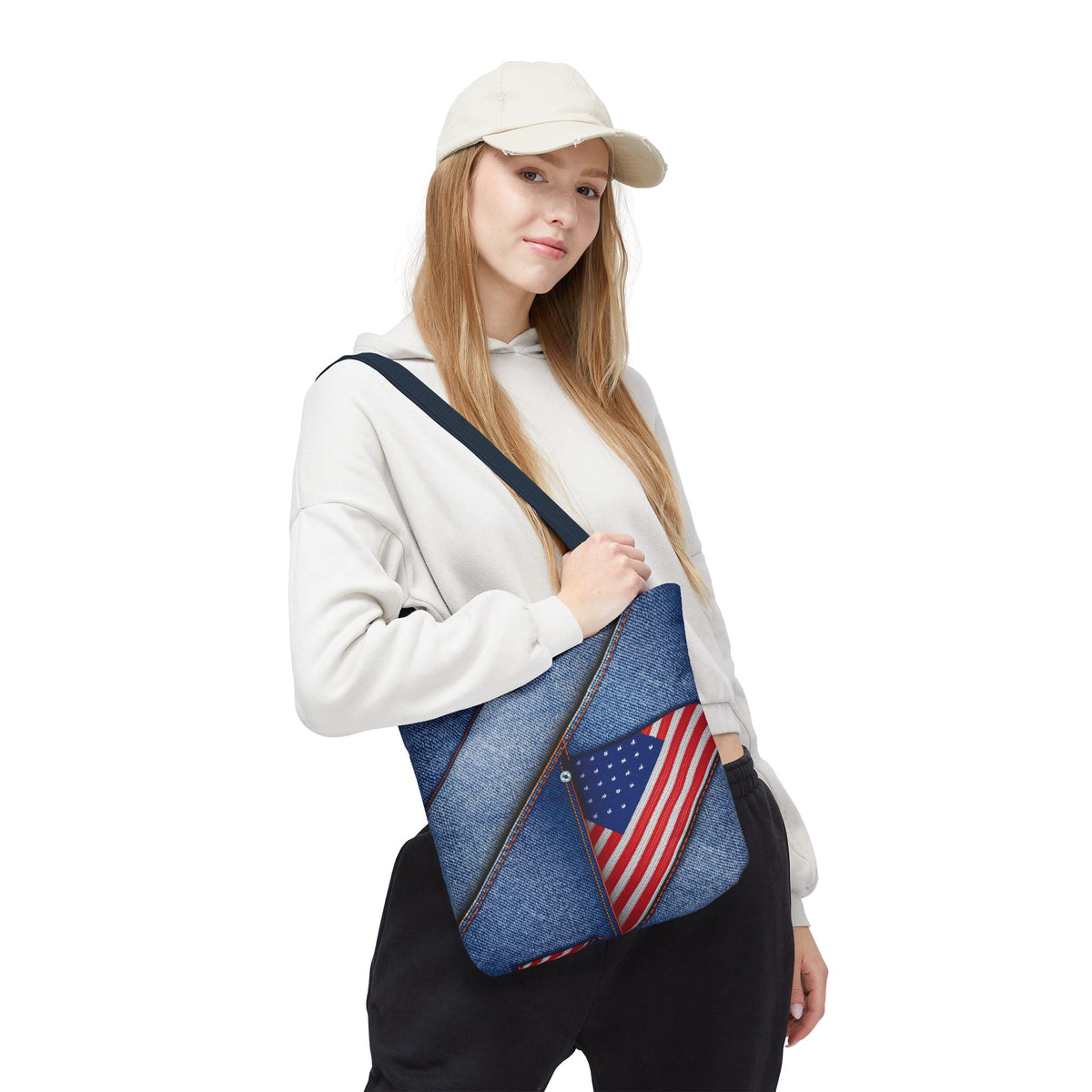4th of July Graphic Denim Fabric Imitation Print Unisex Canvas Bag Poly Spun 3 Sizes Tote Bag 200-22