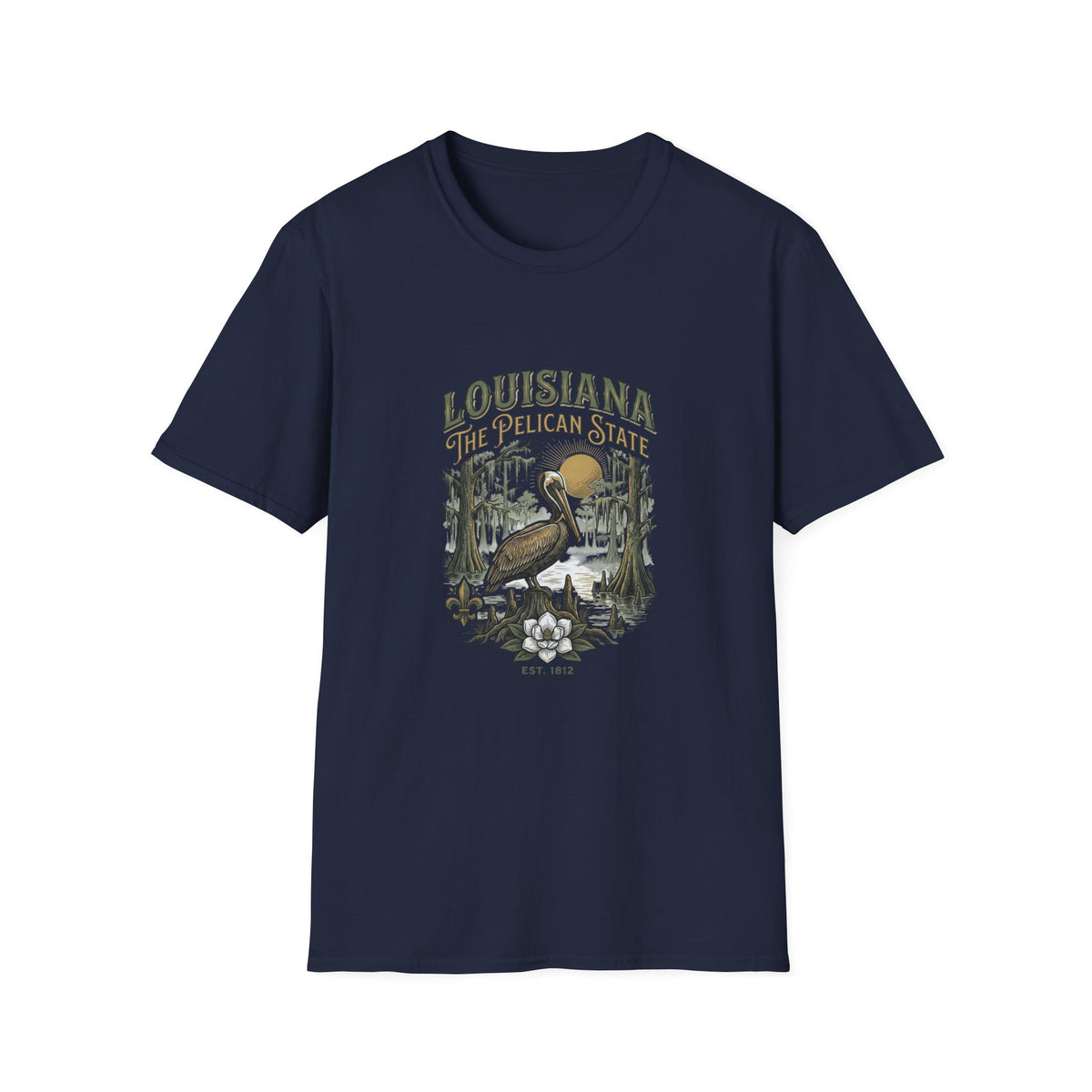 Louisiana Pelican State T-Shirt — Vintage Bayou Wildlife Travel Tourist Graphic Design Unisex 100 Cotton Gildan T-Shirt