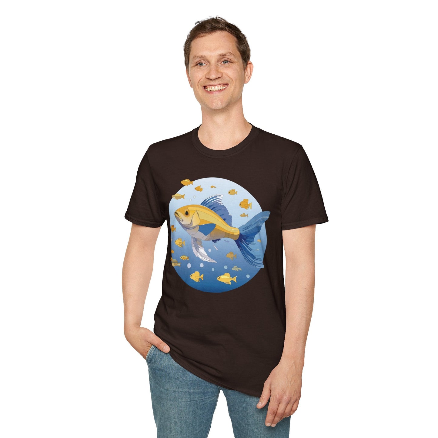 Fish Art Graphic Tee Shirt For Men And Women Unisex Cotton Softstyle Tee With Fish Artwork Design