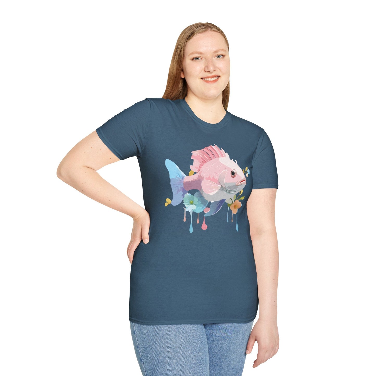 Fish Art Design Shirt Unisex Graphic Tee With Fish Illustration Gildan Softstyle 64000