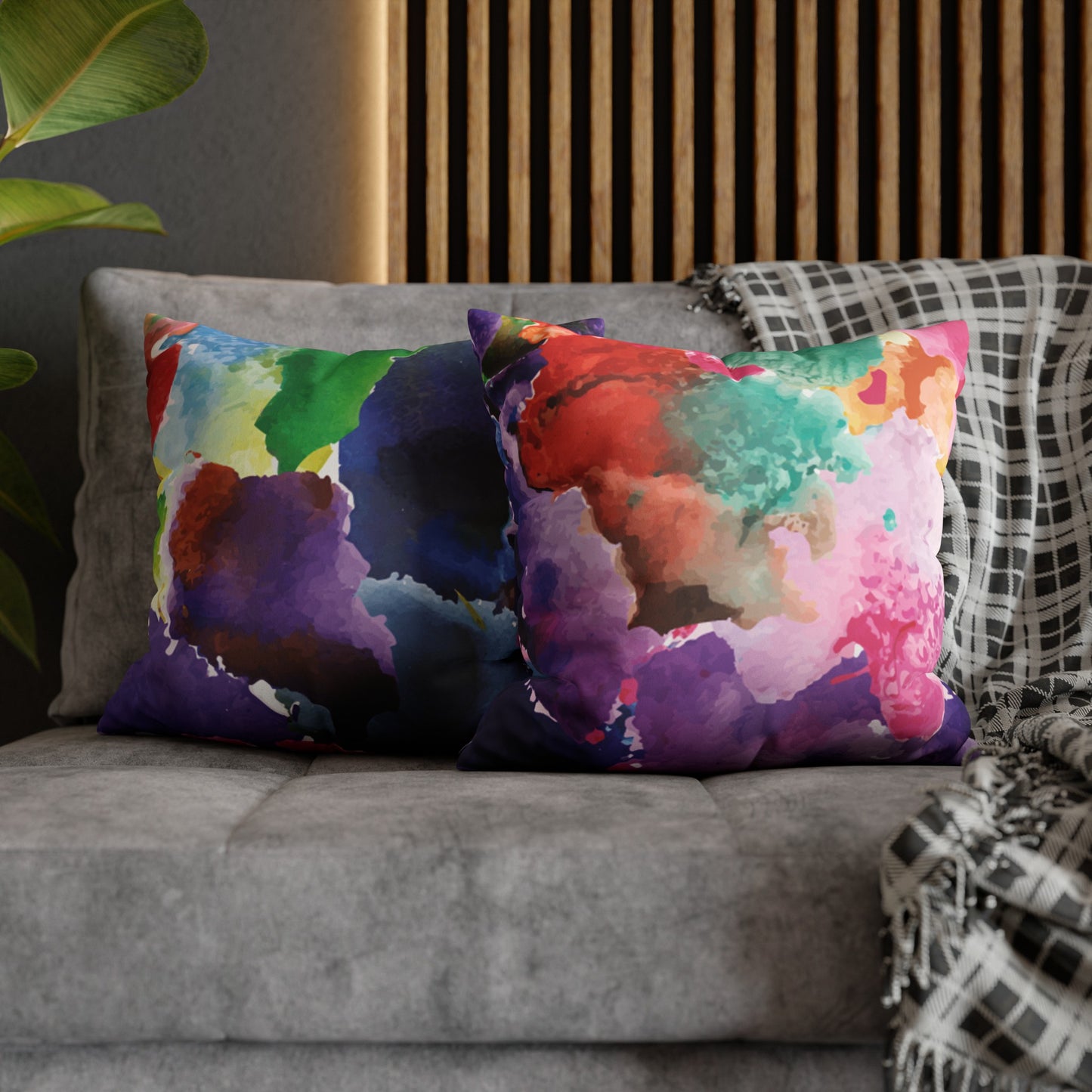 Faux Suede Pillowcase with Abstract print