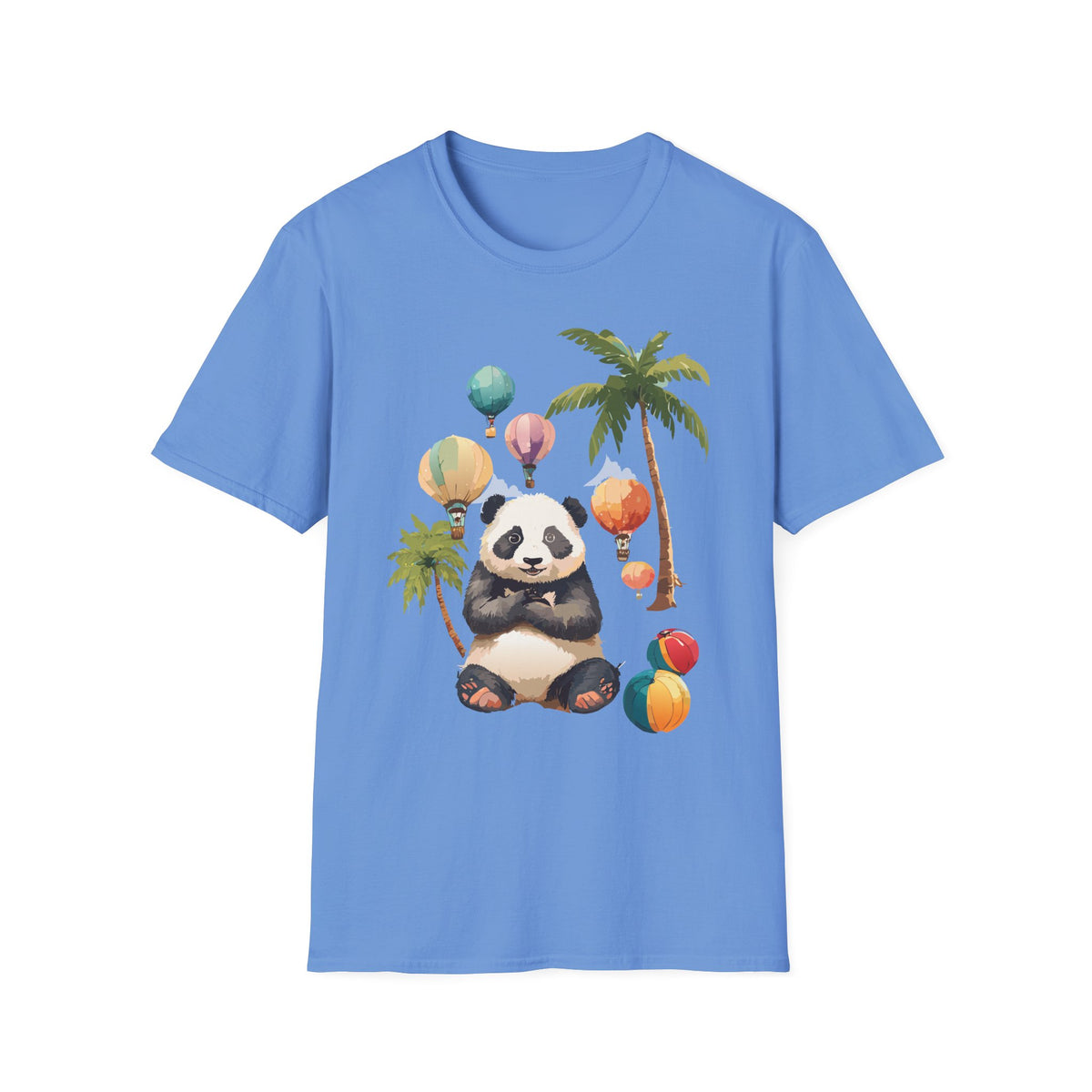 Panda with Hot Air Balloons T-Shirt | Palm Trees, Cute Animal Illustration