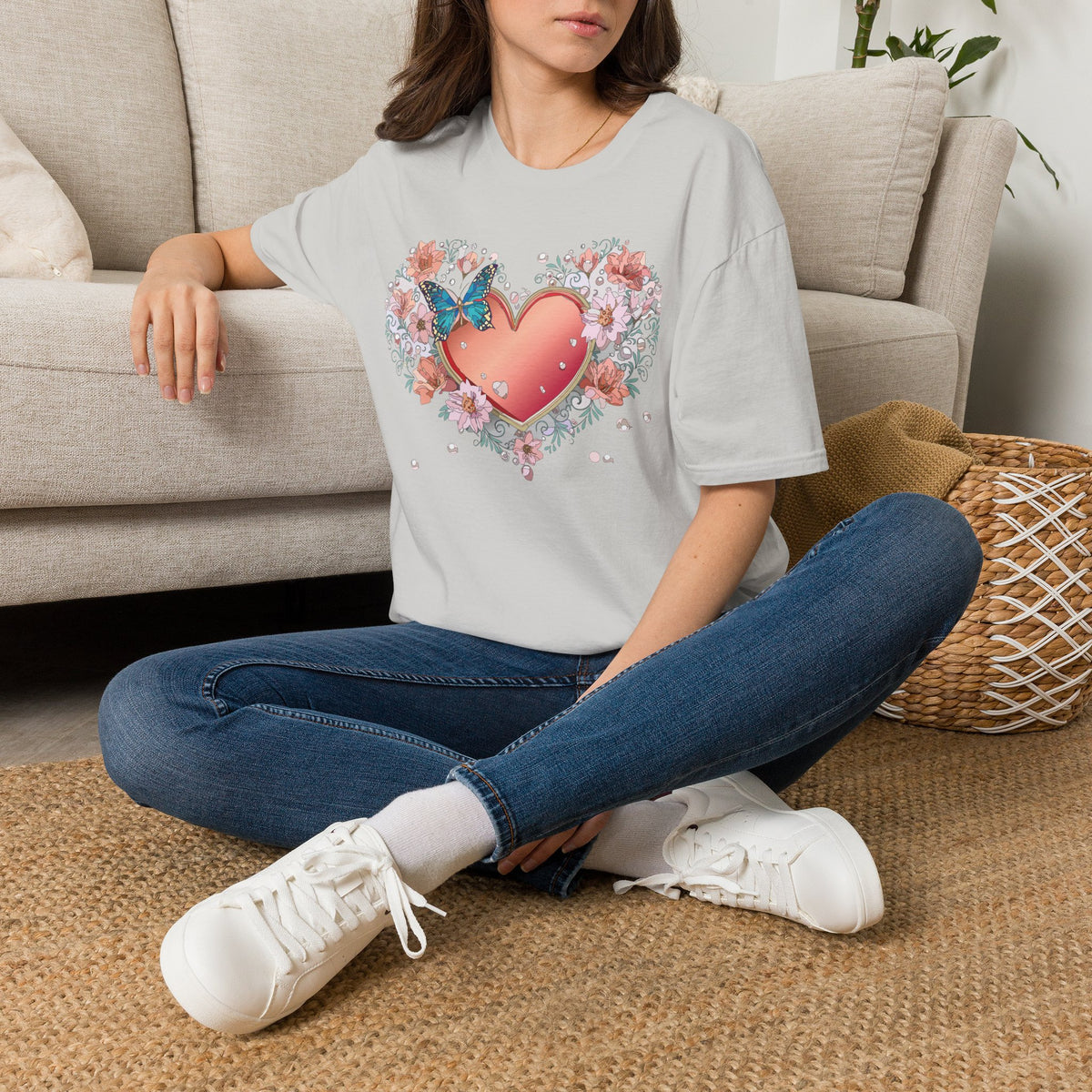 Butterfly Heart Floral Blue Butterfly Graphic Design Unisex 100 Cotton Gildan T-Shirt