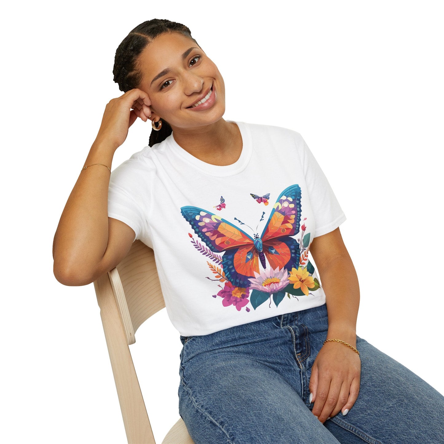 Butterfly Print Unisex T Shirt Softstyle 64000 Monarch Butterfly Themed Tee Ring Spun Cotton