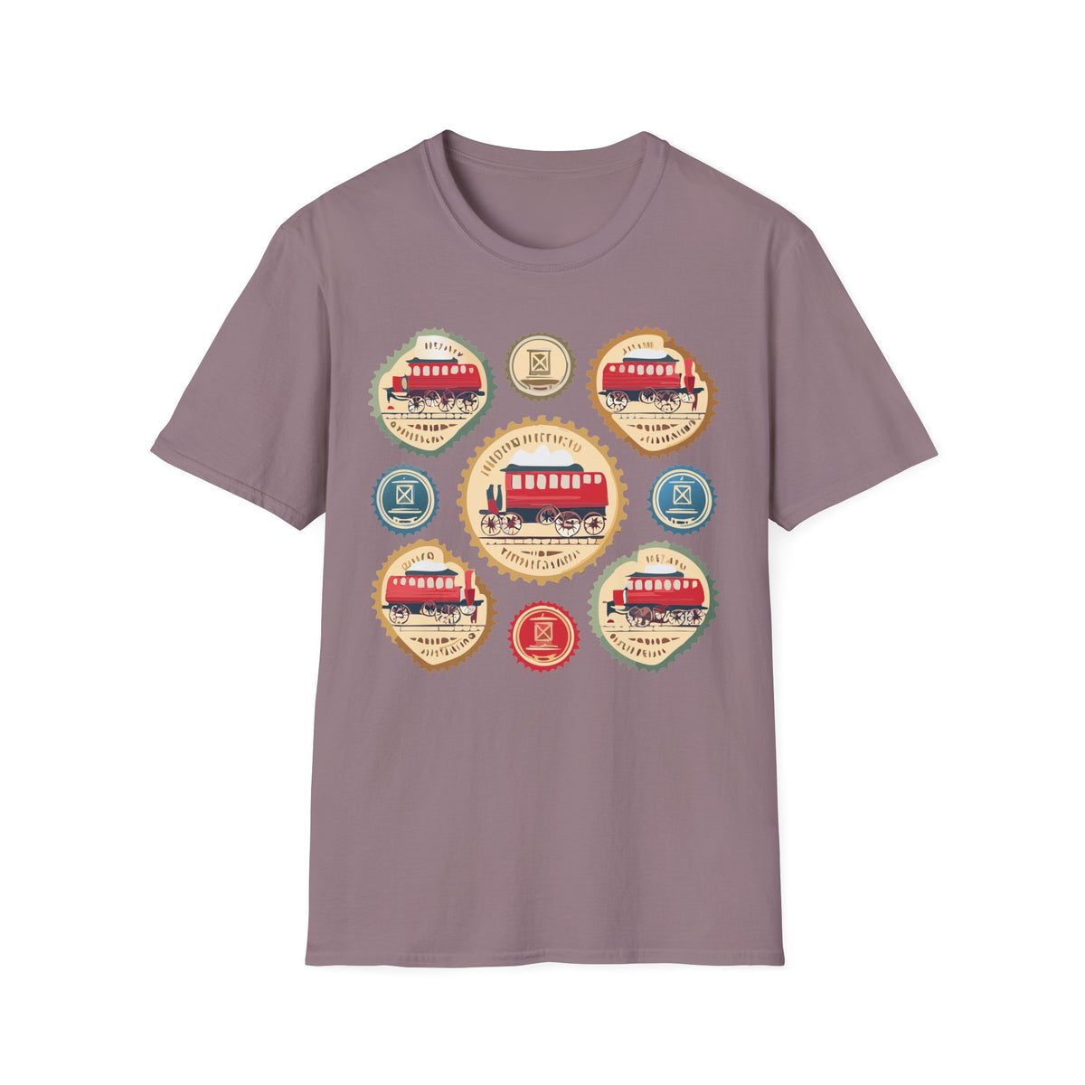 Vintage Trolley Badges T-Shirt | Retro Streetcar Emblems Graphic Tee Unisex 100 Cotton Gildan T-Shirt