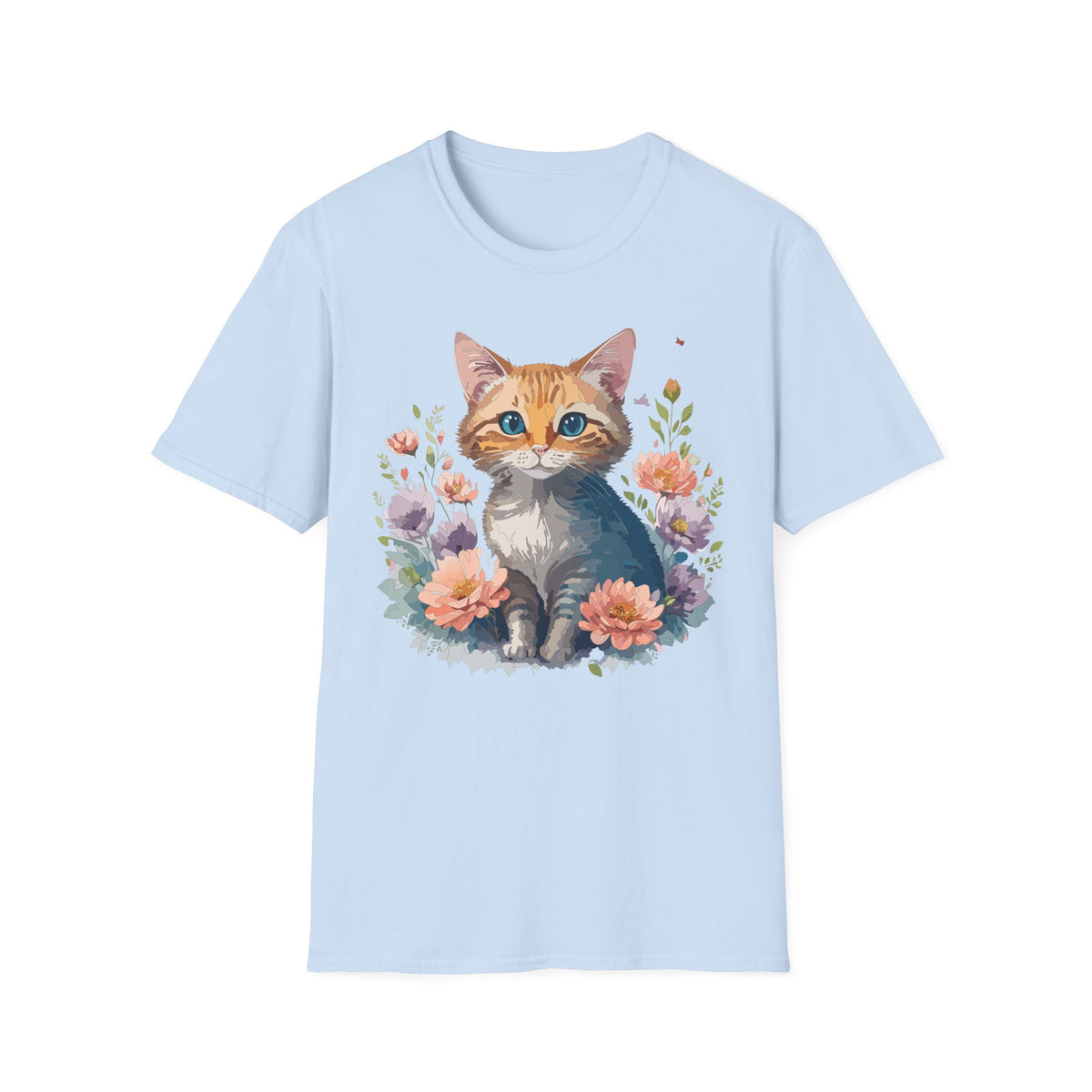 Watercolor Ginger Kitten T-Shirt | Floral Cat Illustration, Cute Kitty Tee