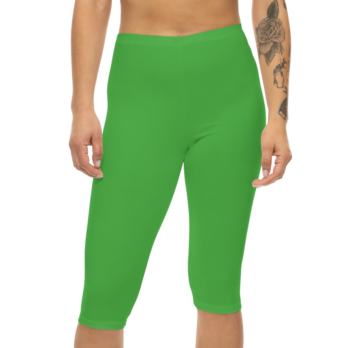 Kelly Green Color Women's Brushed Suede Poly Span Casual Capri Leggings XS-2XL