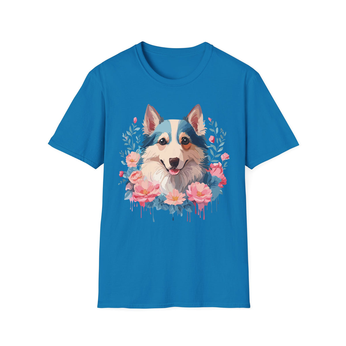 Floral Corgi Portrait T-Shirt | Dog Face Tee with Flowers