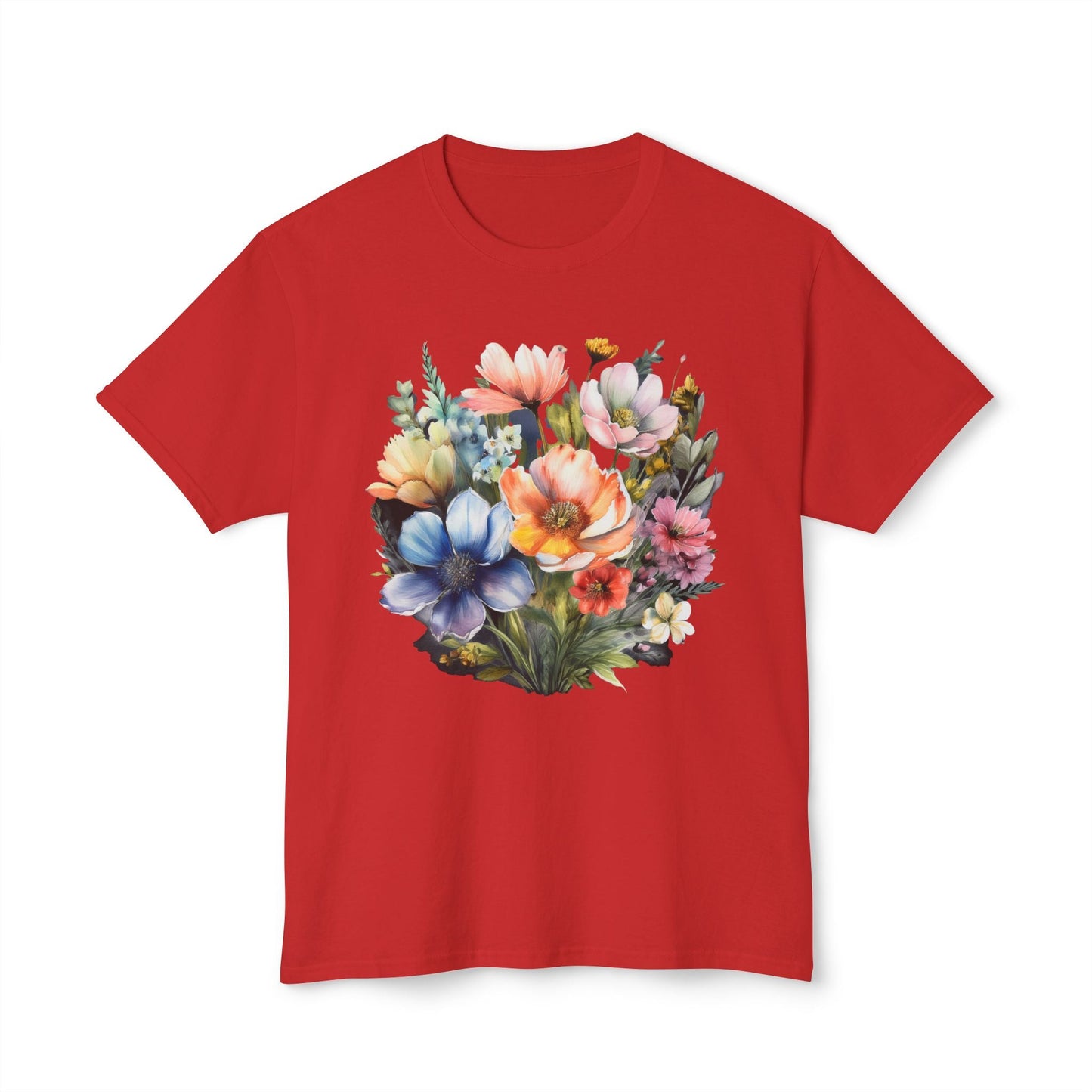 Unisex Floral Art T Shirt With Vintage Flowers Print On 100 Percent Cotton Tee For Everyday Wear